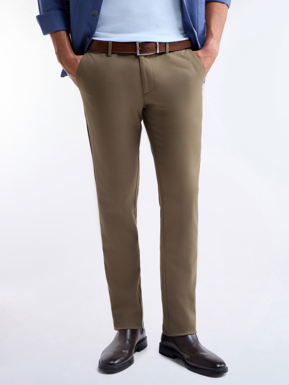 Slim Fit Cotton Tencel Spandex Trouser - Tan t4option_3