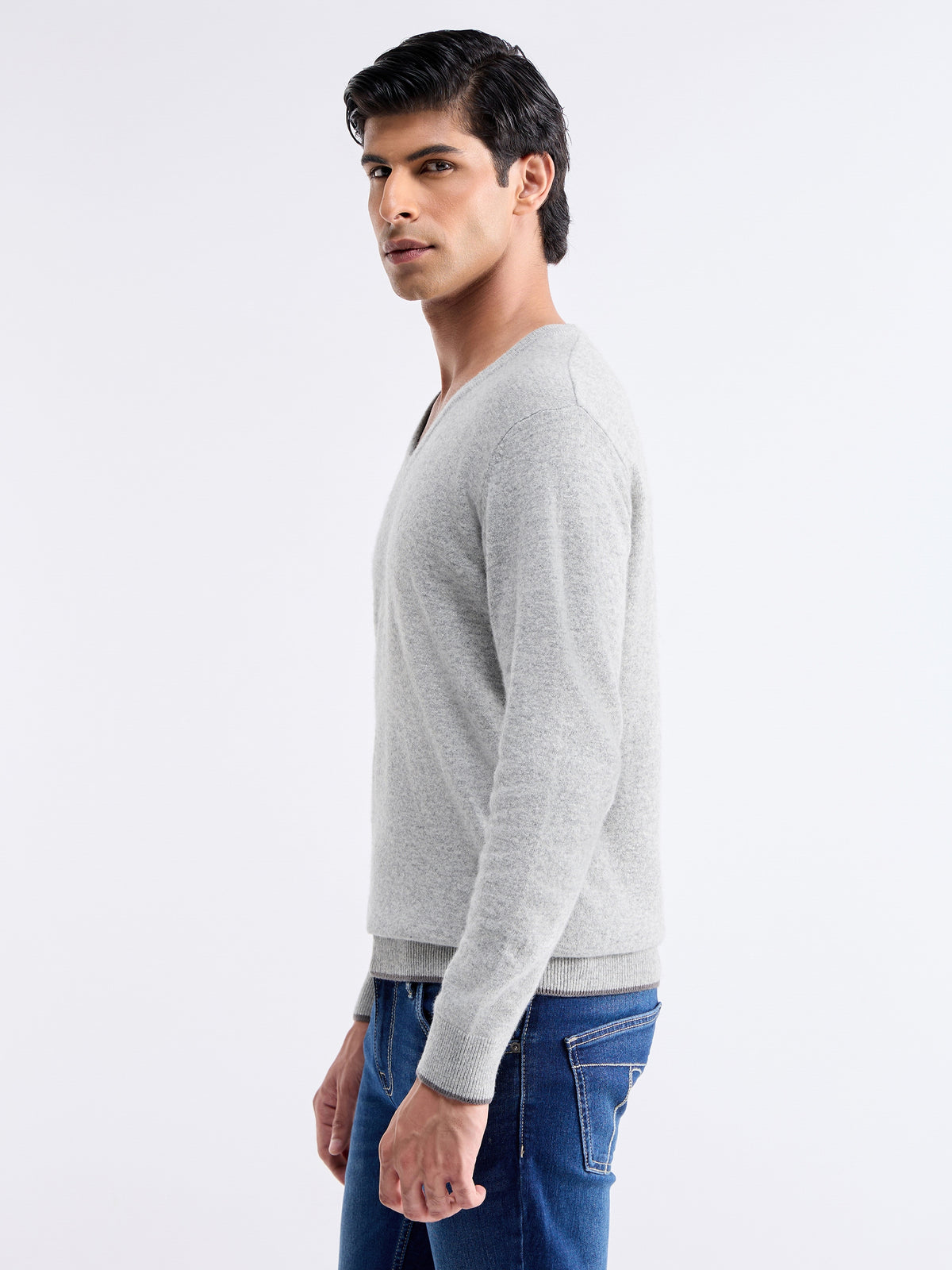 Solid Full Sleeve Crew Neck Sweater - Lt Grey M. t4option_2
