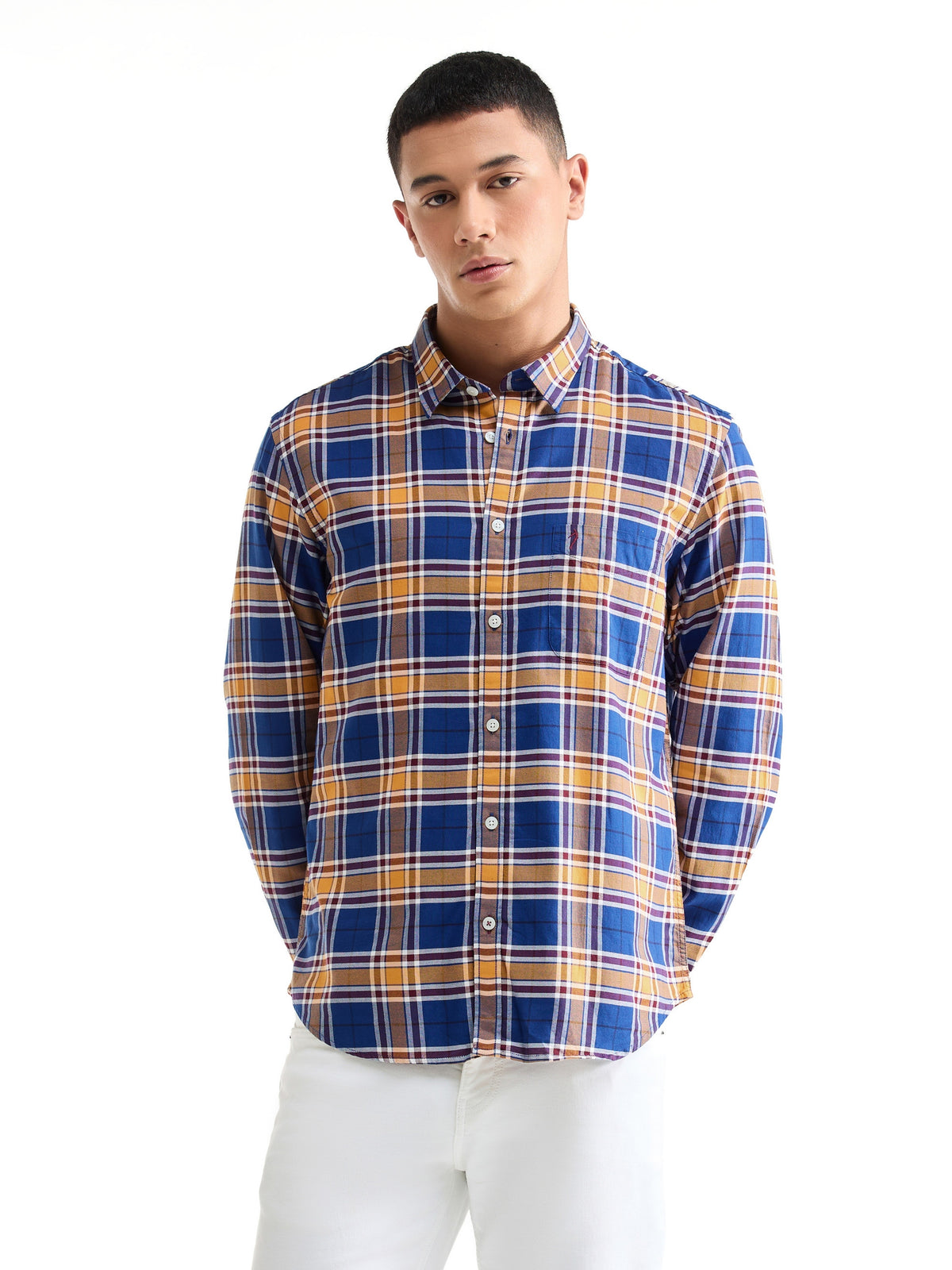Check Full Sleeve Cotton Shirt - Blue t4option_0