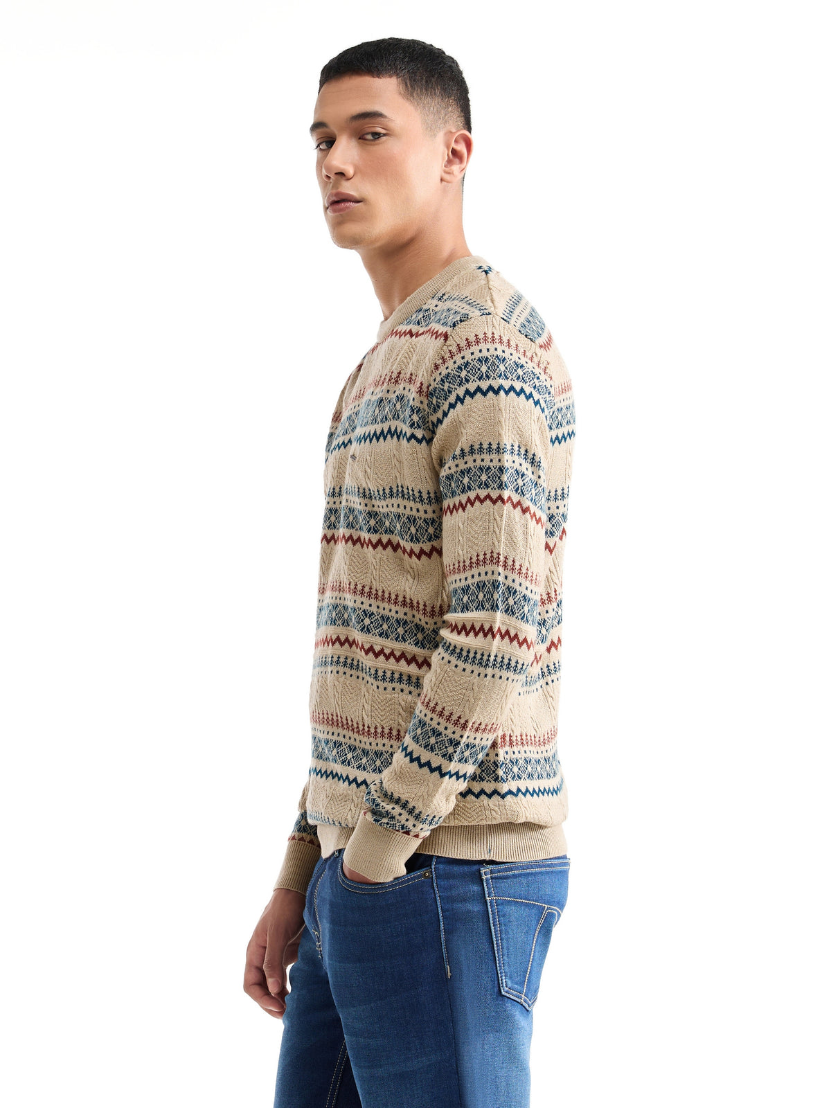 Jacquard Full Sleeve Jumper Sweater - Ecru t4option_0