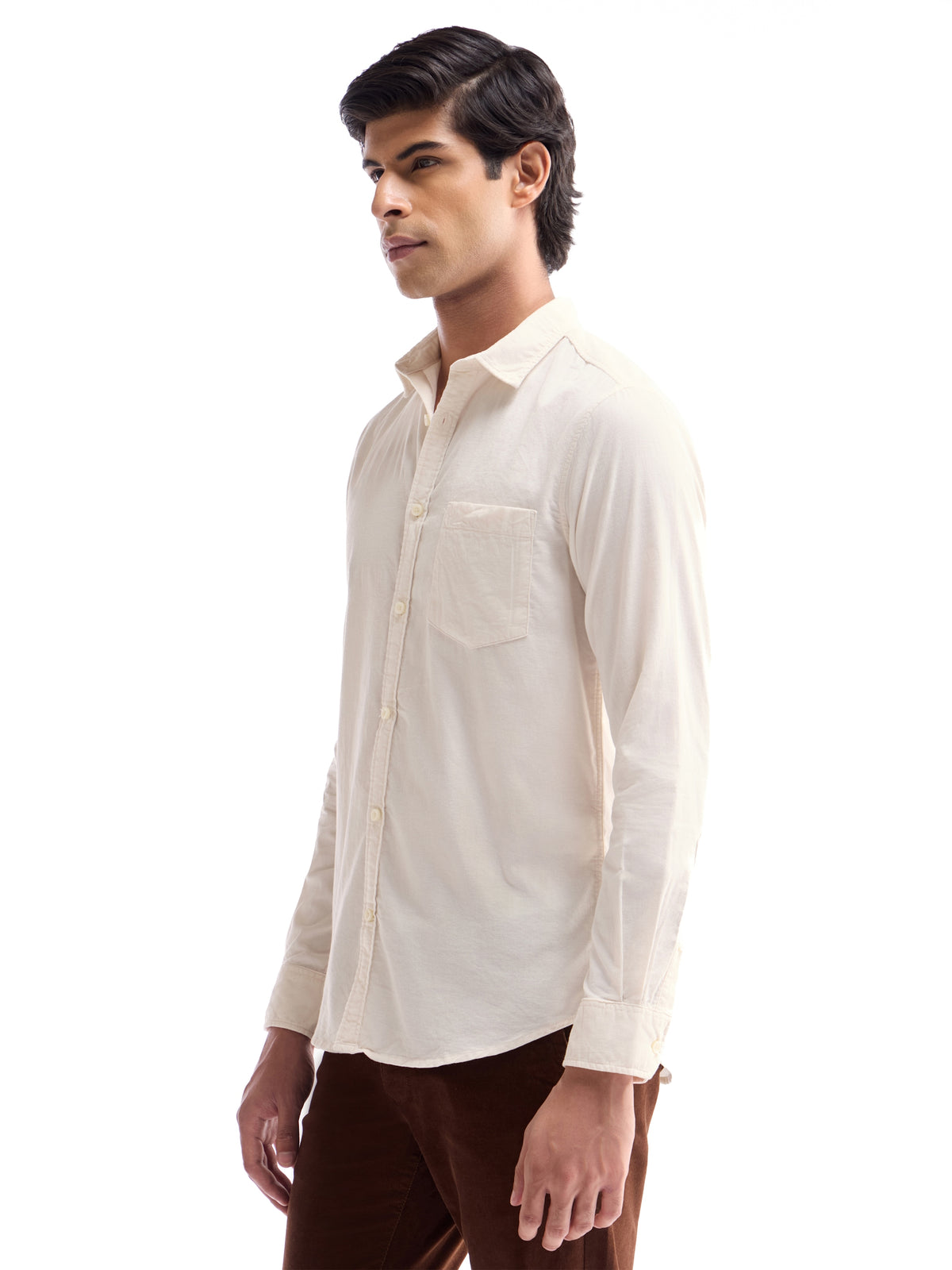 Solid Full Sleeve Cotton Tencel Shirt - Ecru t4option_3
