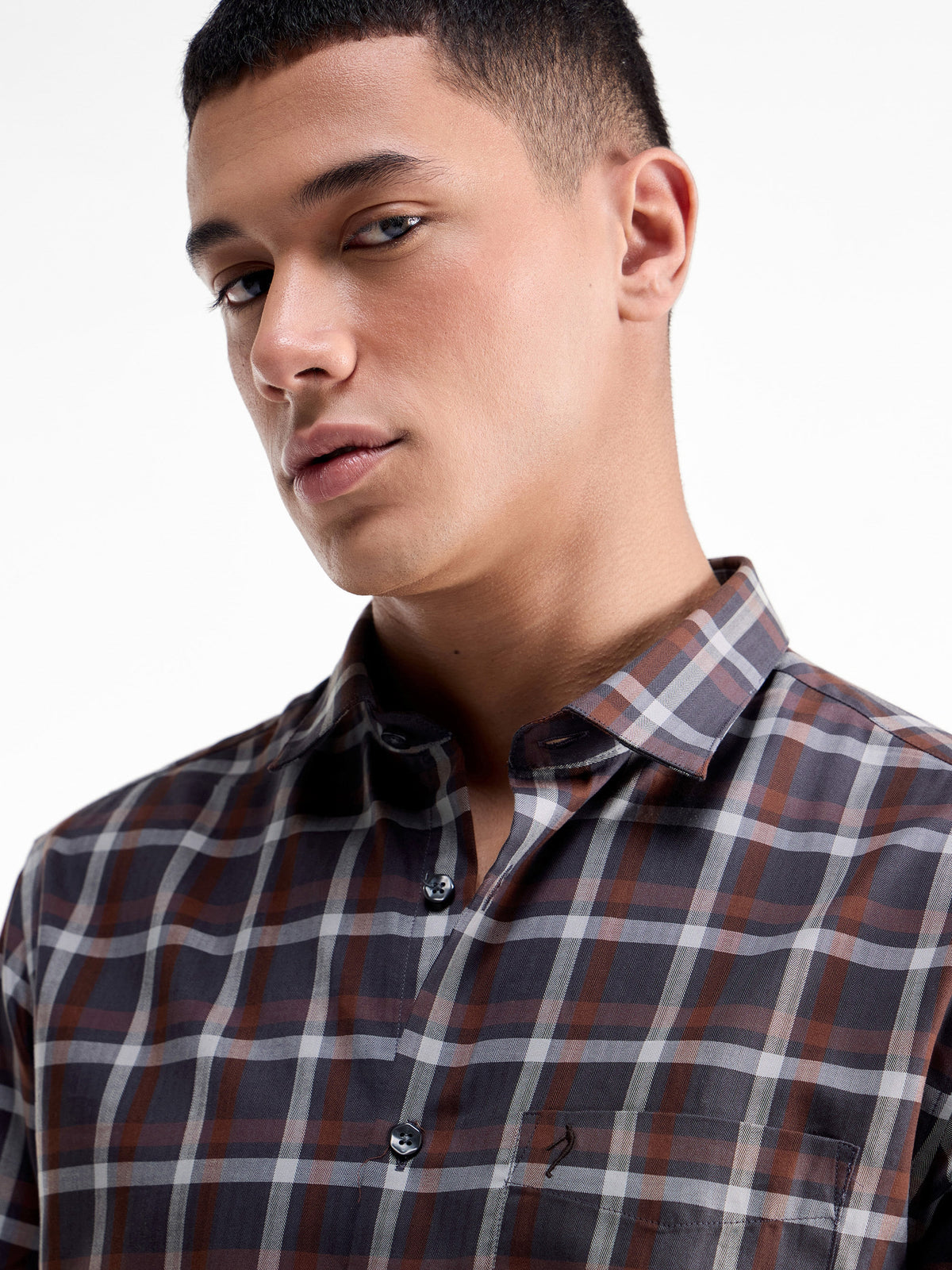 Check Full Sleeve Cotton Shirt - Dark Brown t4option_0