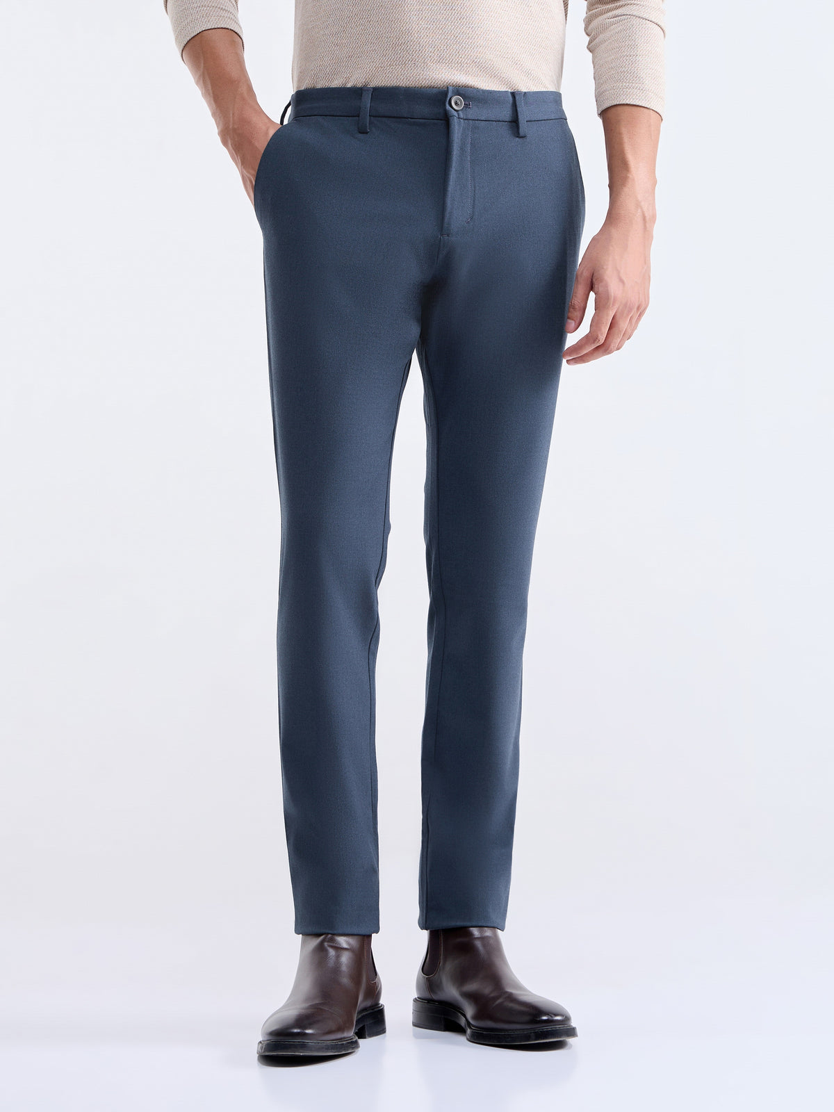 Urban Fit Poly Blend Trouser - Navy Mel t4option_0