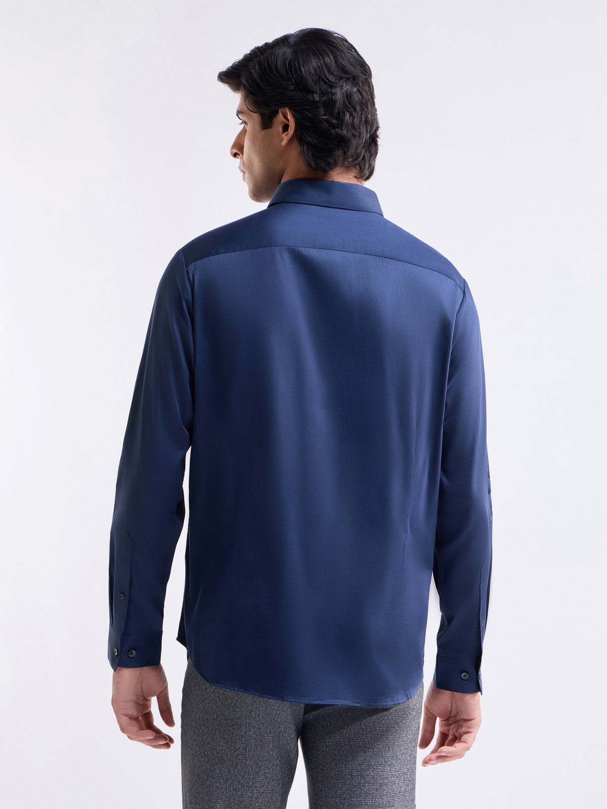 Solid Full Sleeve Cotton Stretch Shirt - Navy t4option_6