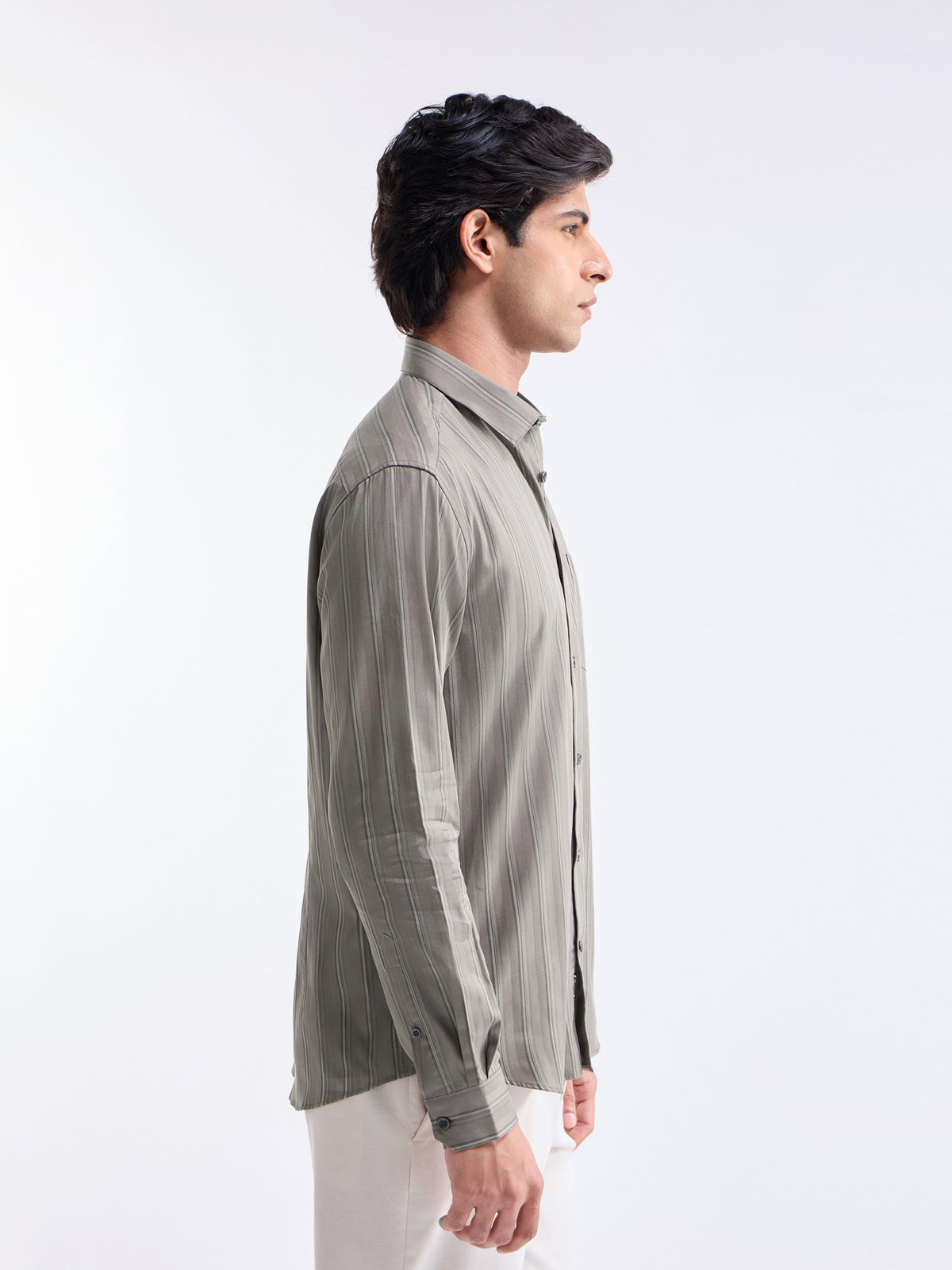 Striped Full Sleeve Cotton Shirt - Lt Brown t4option_1