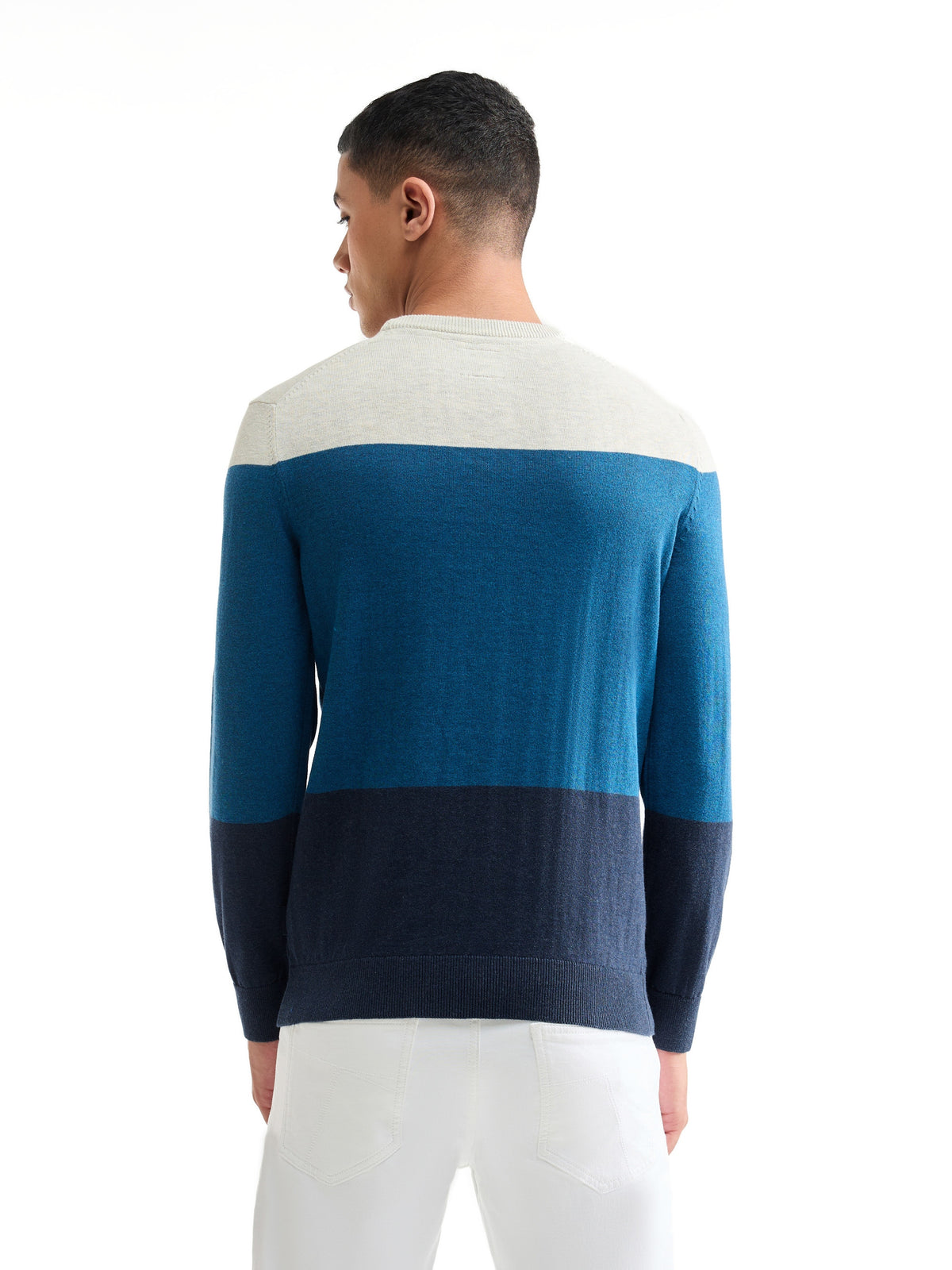 Striped Full Sleeve Jumper Sweater - Blue t4option_1
