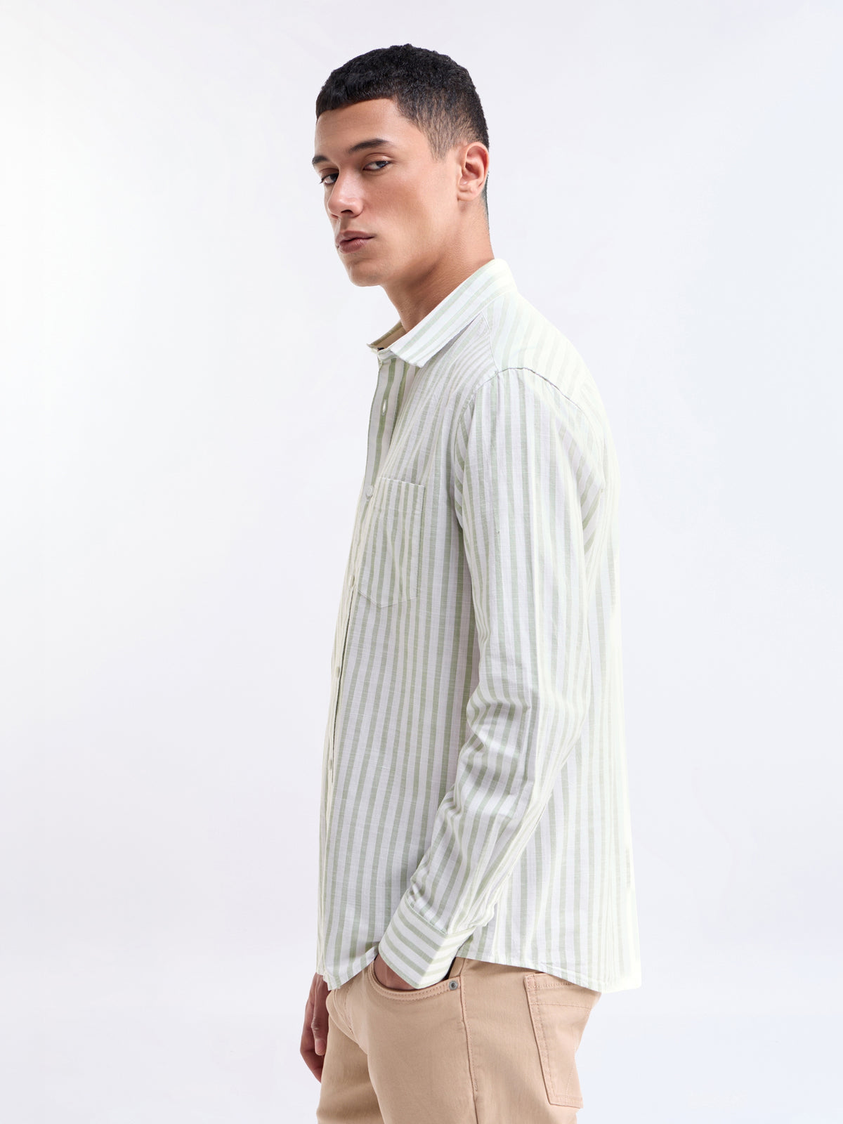 Striped Full Sleeve Cotton Shirt - Sap t4option_0