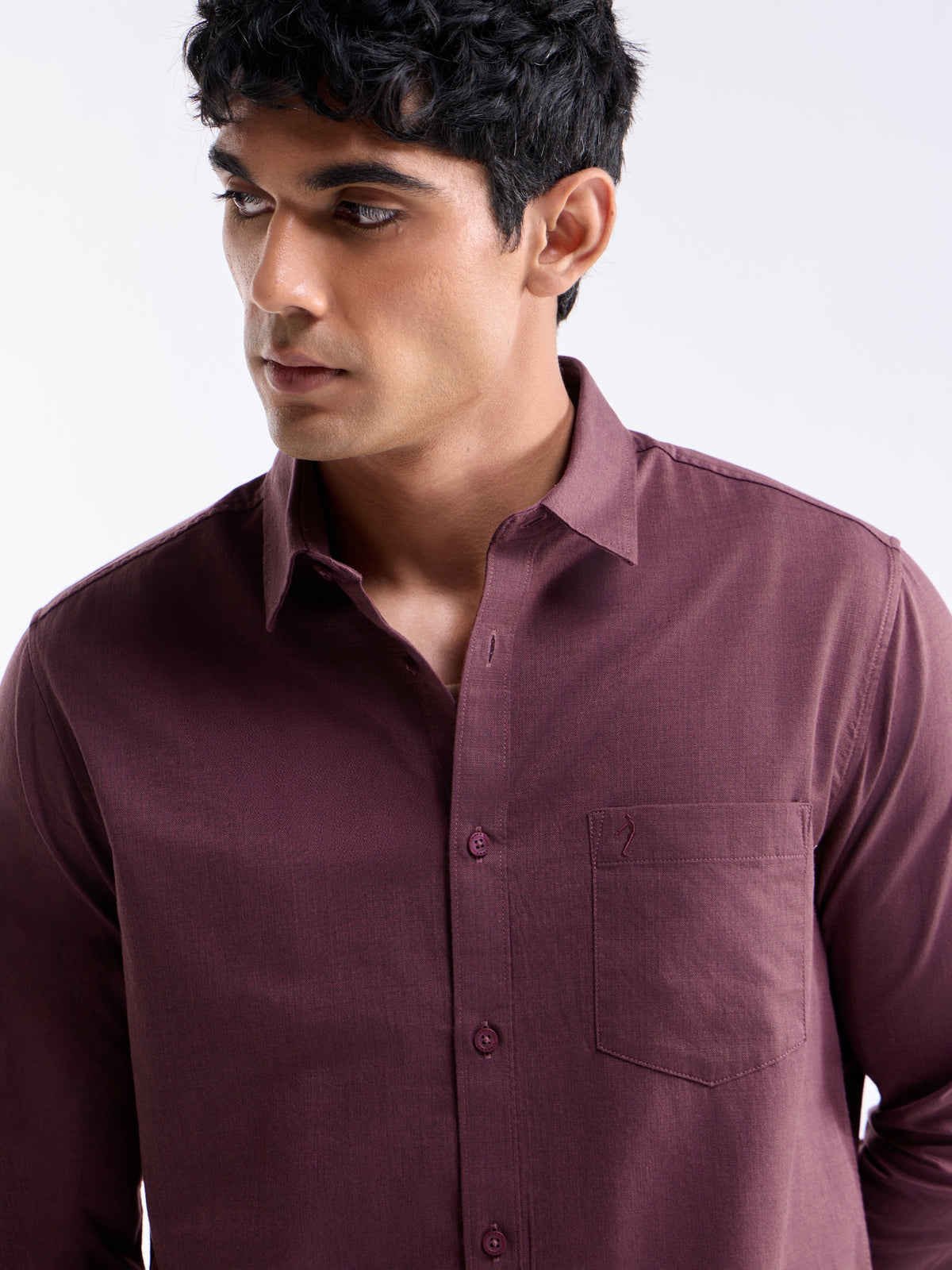 Solid Full Sleeve Cotton Shirt - Plum Mel t4option_2