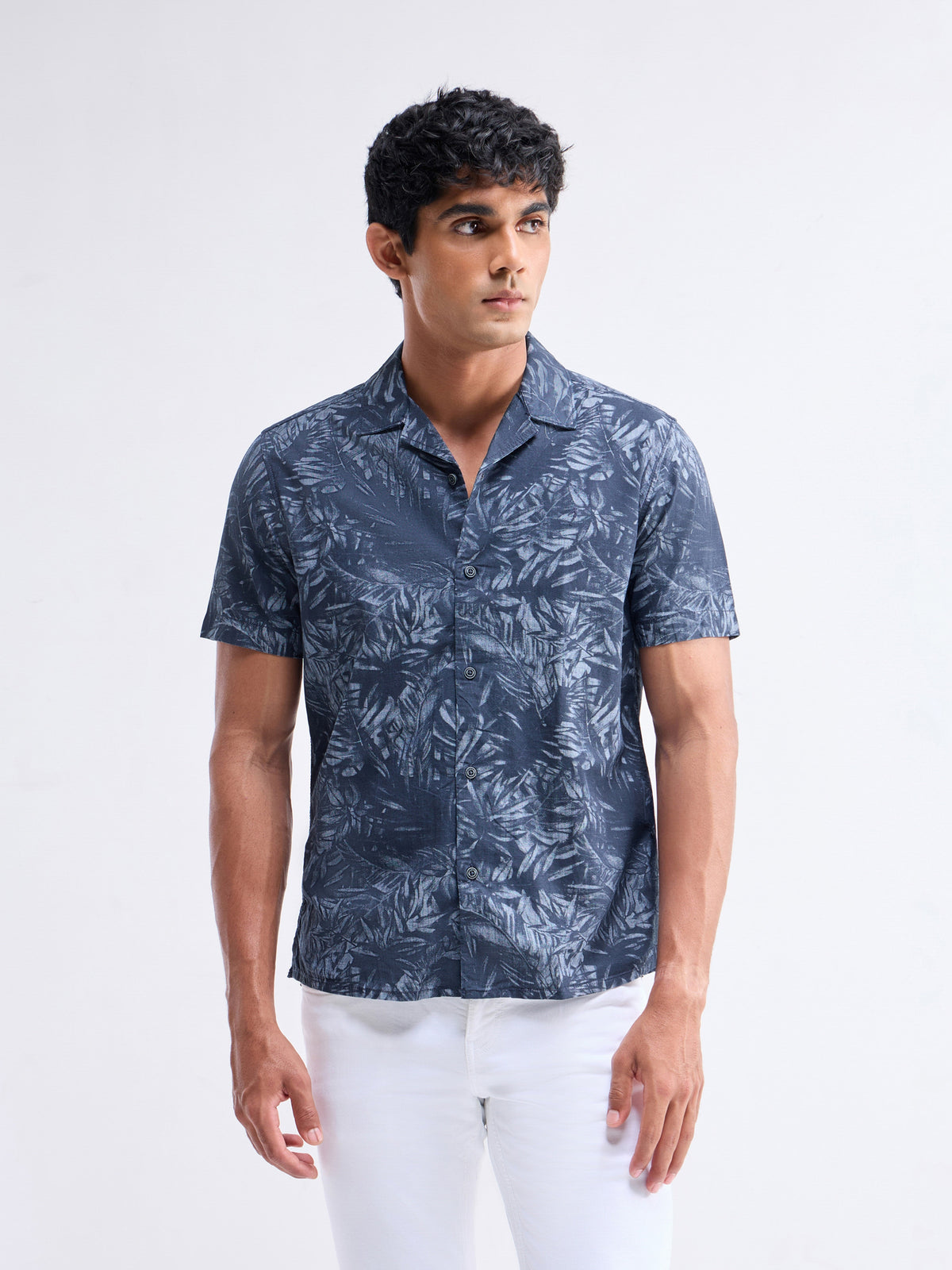 Printed Half Sleeve Cotton Shirt - Blue Ind t4option_0