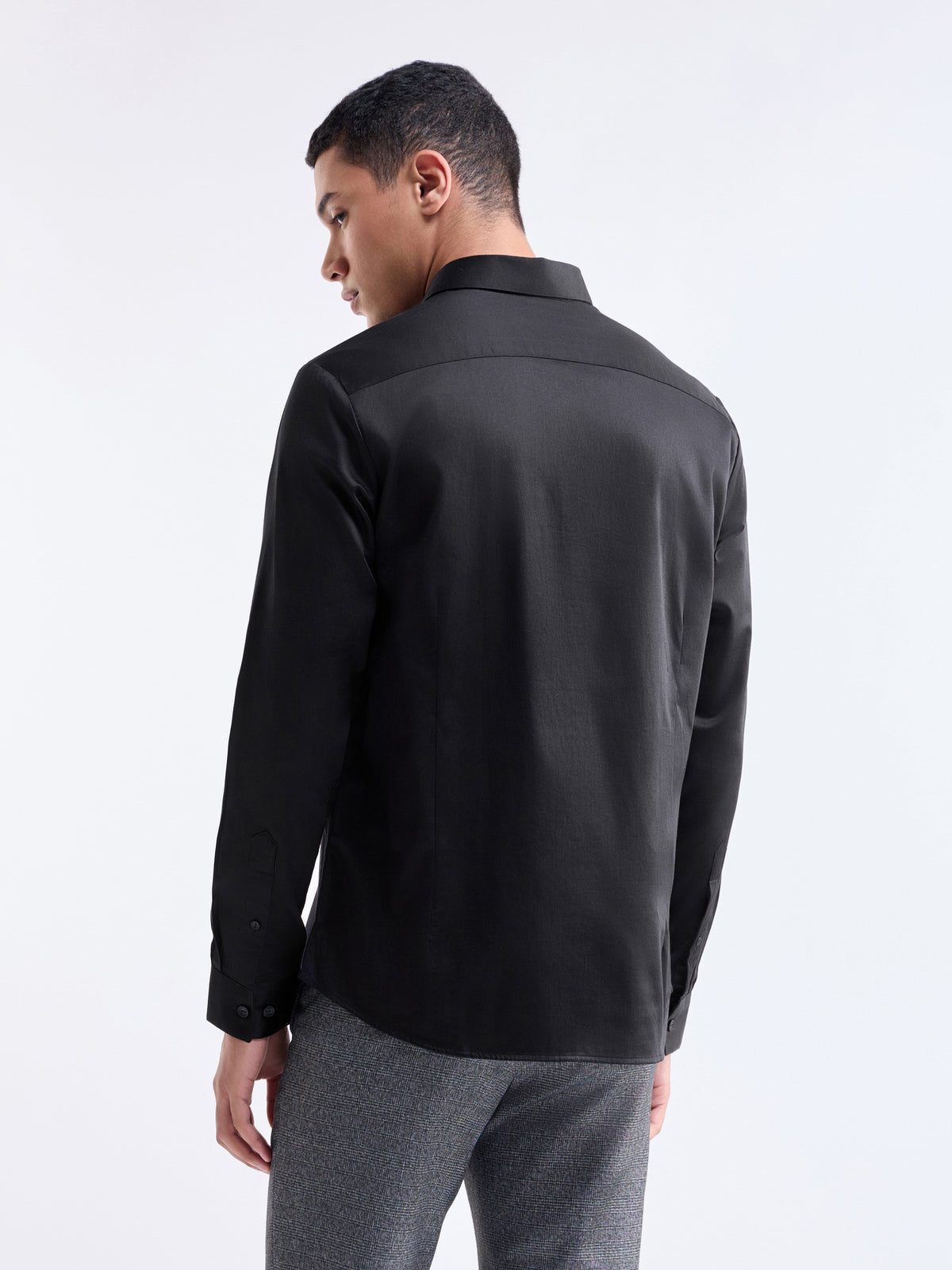 Solid Full Sleeve Cotton Stretch Shirt - Black t4option_2