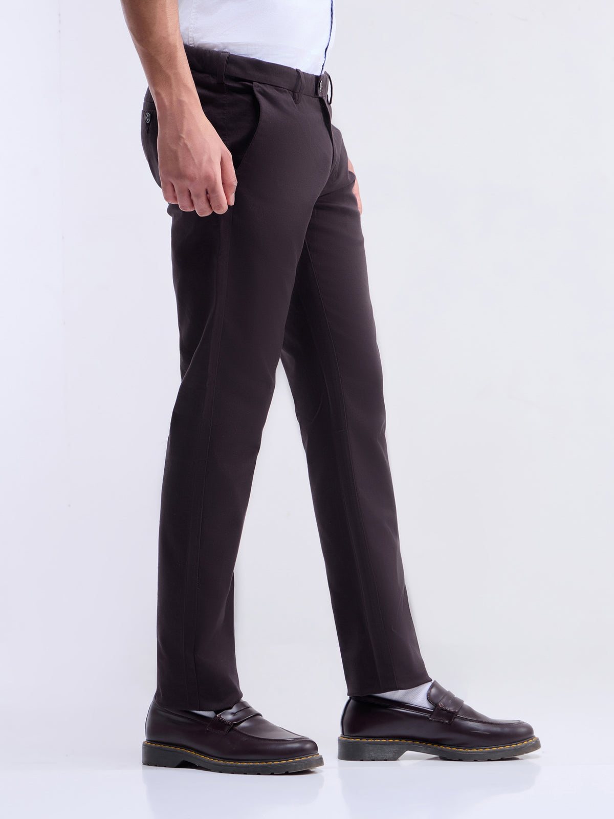 Slim Fit Cotton Tencel Spandex Trouser - Burgundy t4option_0
