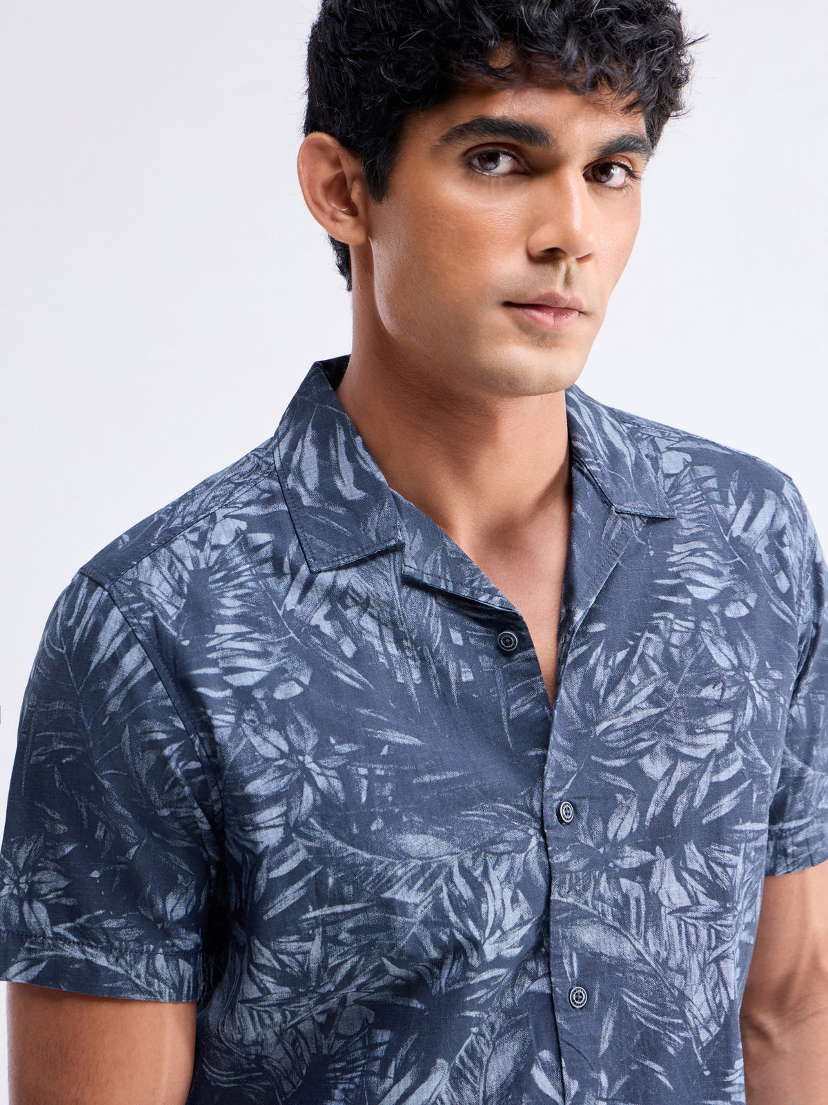 Printed Half Sleeve Cotton Shirt - Blue Ind t4option_0