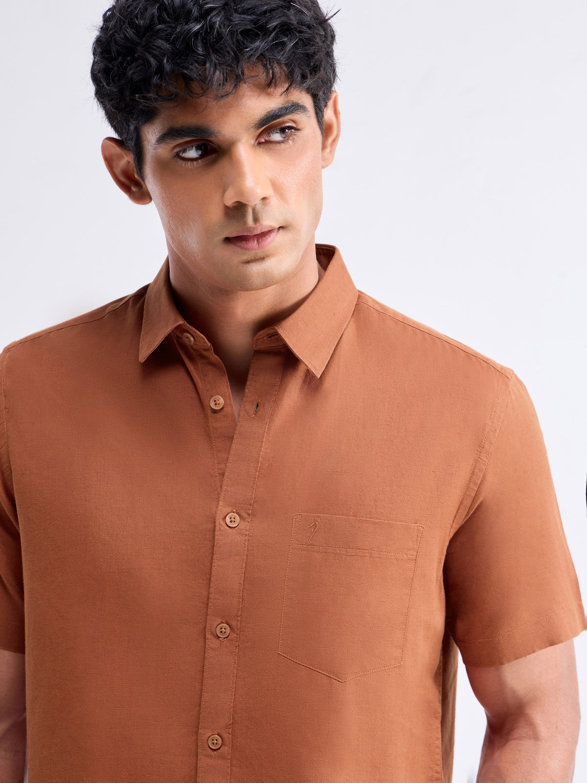 Solid Half Sleeve Cotton Blend Shirt - Rust t4option_0