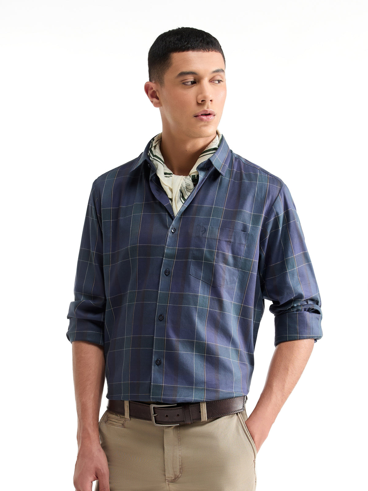Check Full Sleeve Cotton Modal Shirt - Pine t4option_0