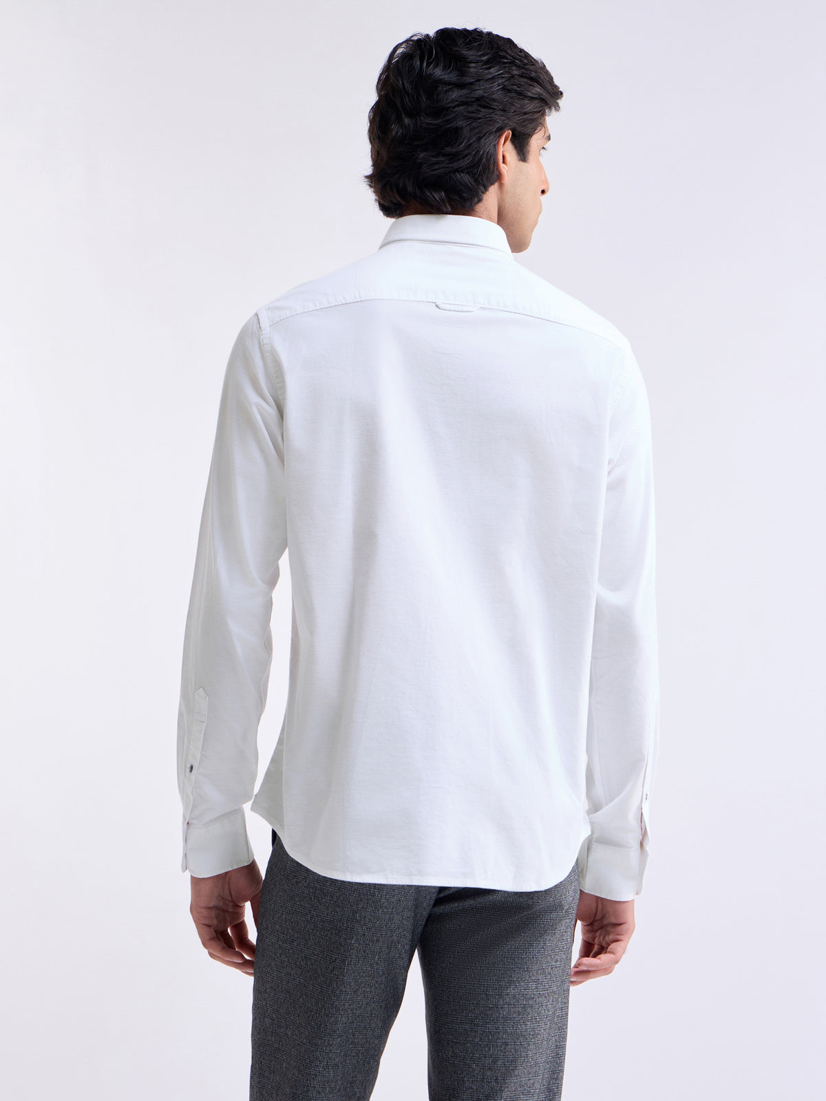 Solid Full Sleeve Cotton Stretch Shirt - White t4option_2