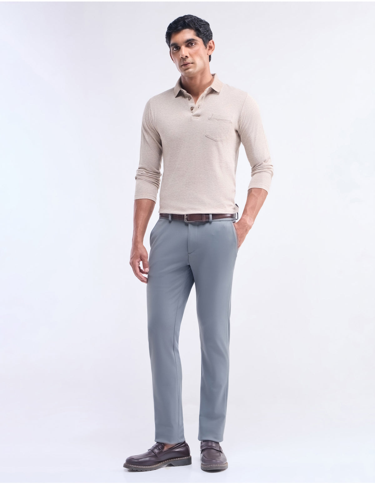 Printed Slim Fit Poly Stretch Trouser - Grey t4option_0