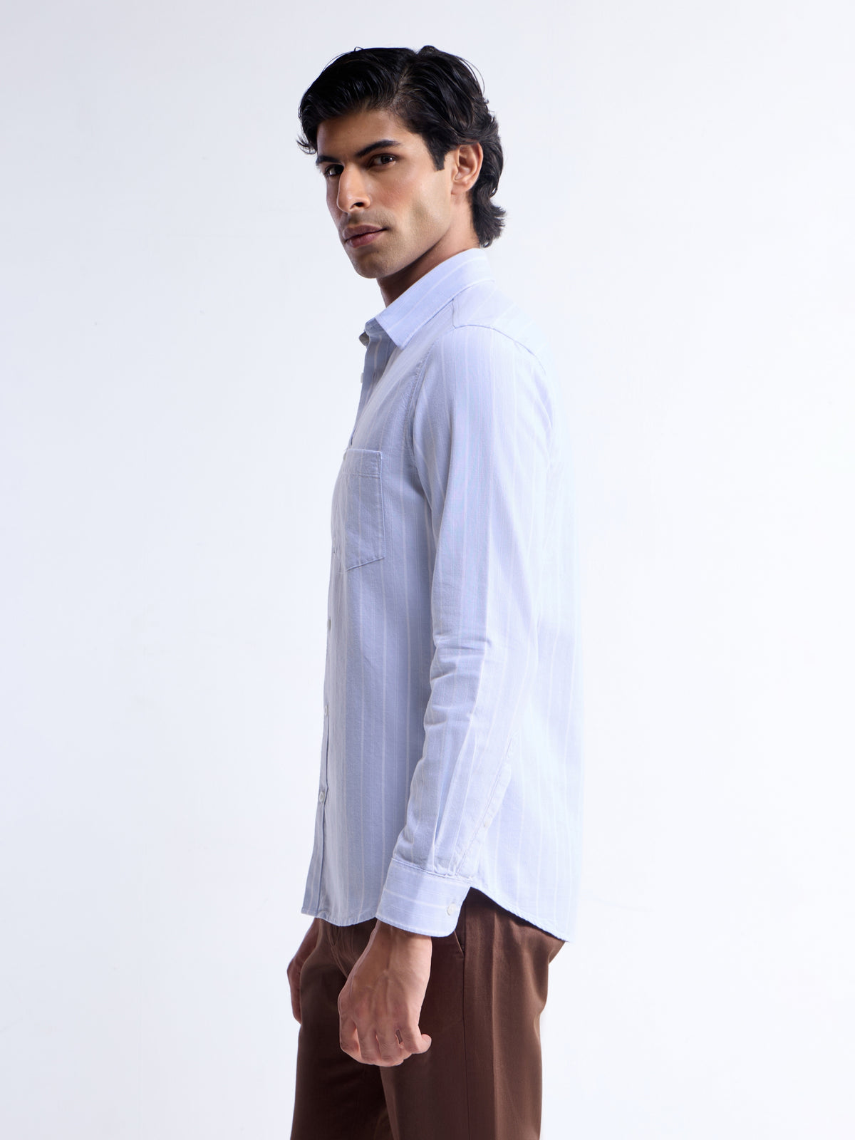 Striped Full Sleeve Cotton Shirt - Light Sky t4option_0