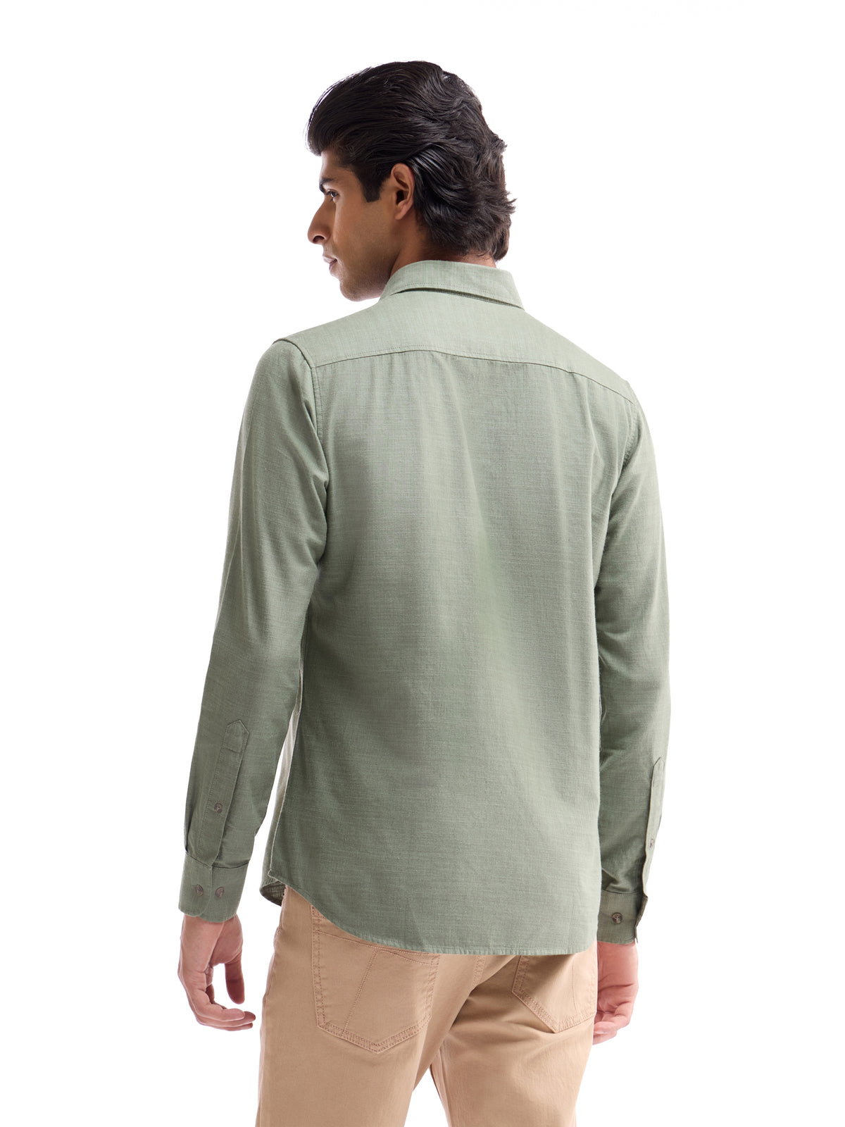 Solid Full Sleeve Cotton Shirt - Lt Green M t4option_1