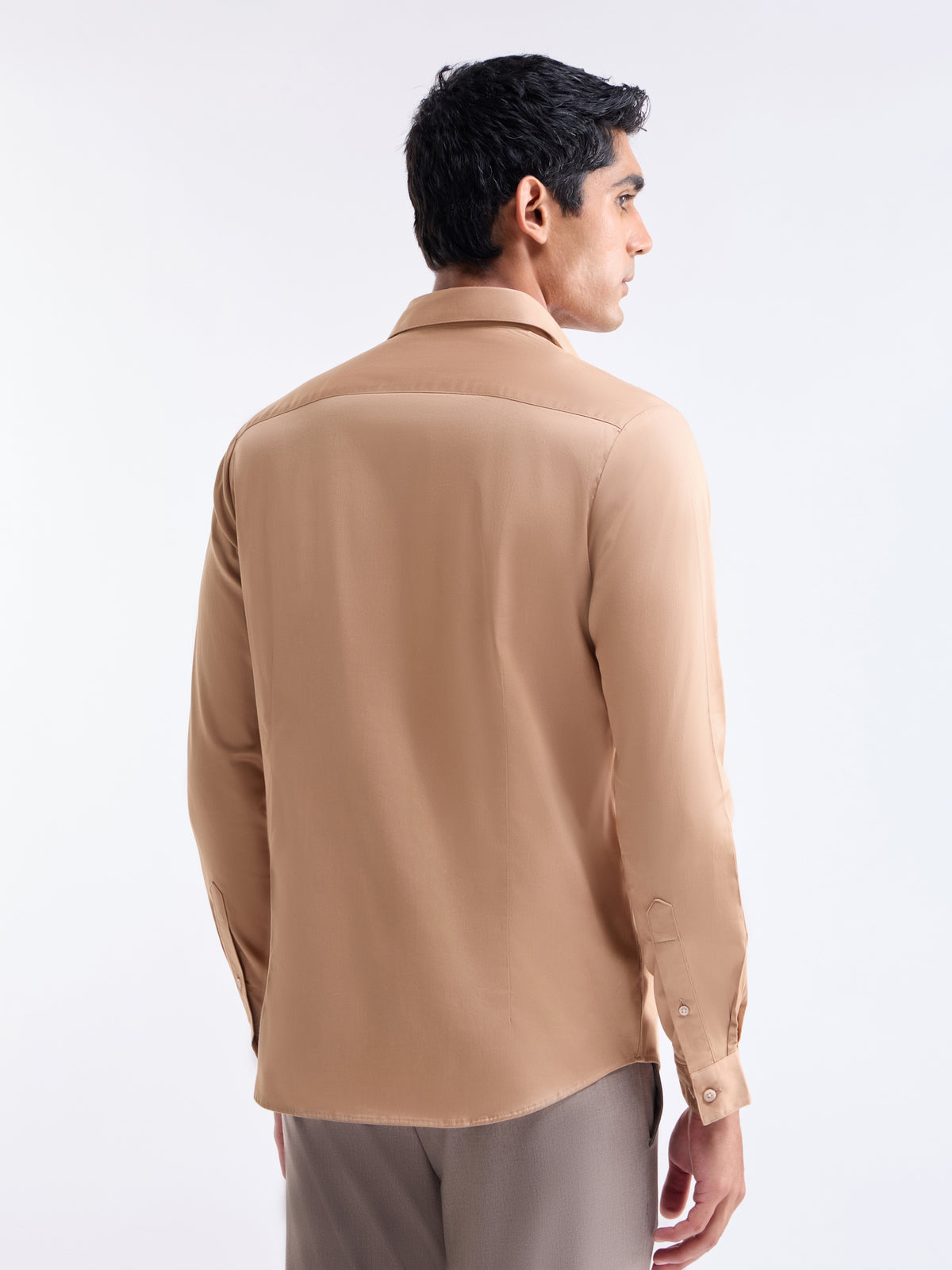Solid Full Sleeve Cotton Stretch Shirt - Peach t4option_0