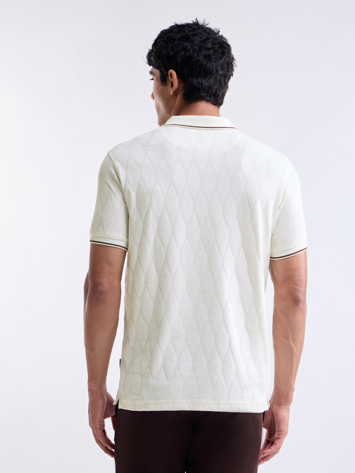 Jacquard Half Sleeve Regular Fit Polo T-Shirt - Off White t4option_1