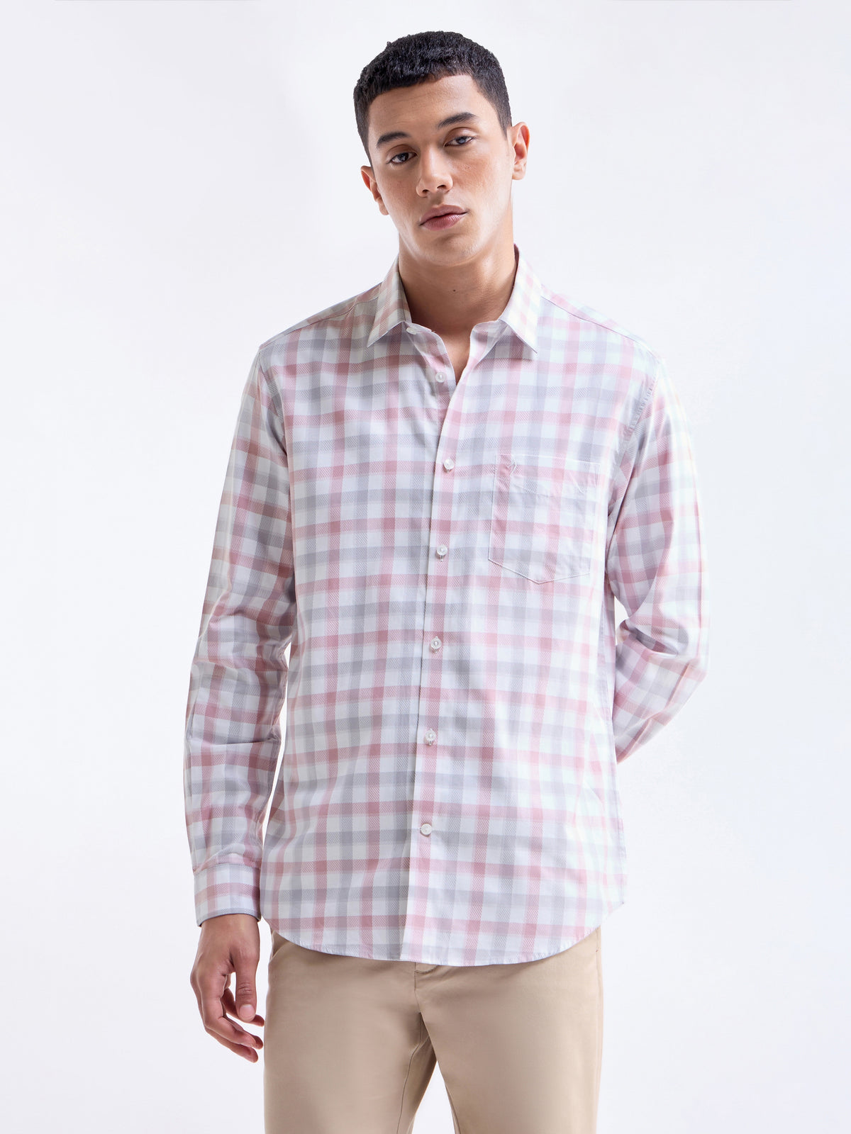 Check Full Sleeve Cotton Shirt - Pink t4option_1