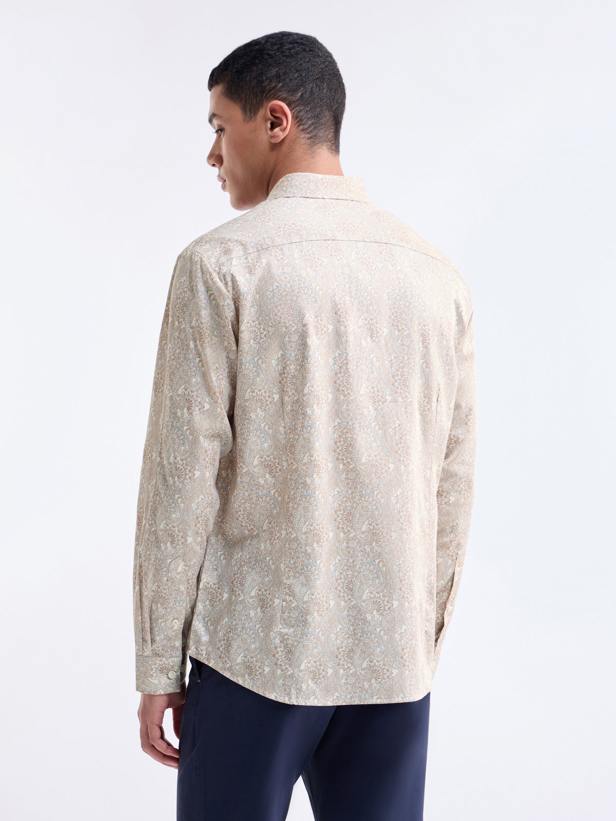 Printed Full Sleeve Cotton Shirt - Ecru t4option_0
