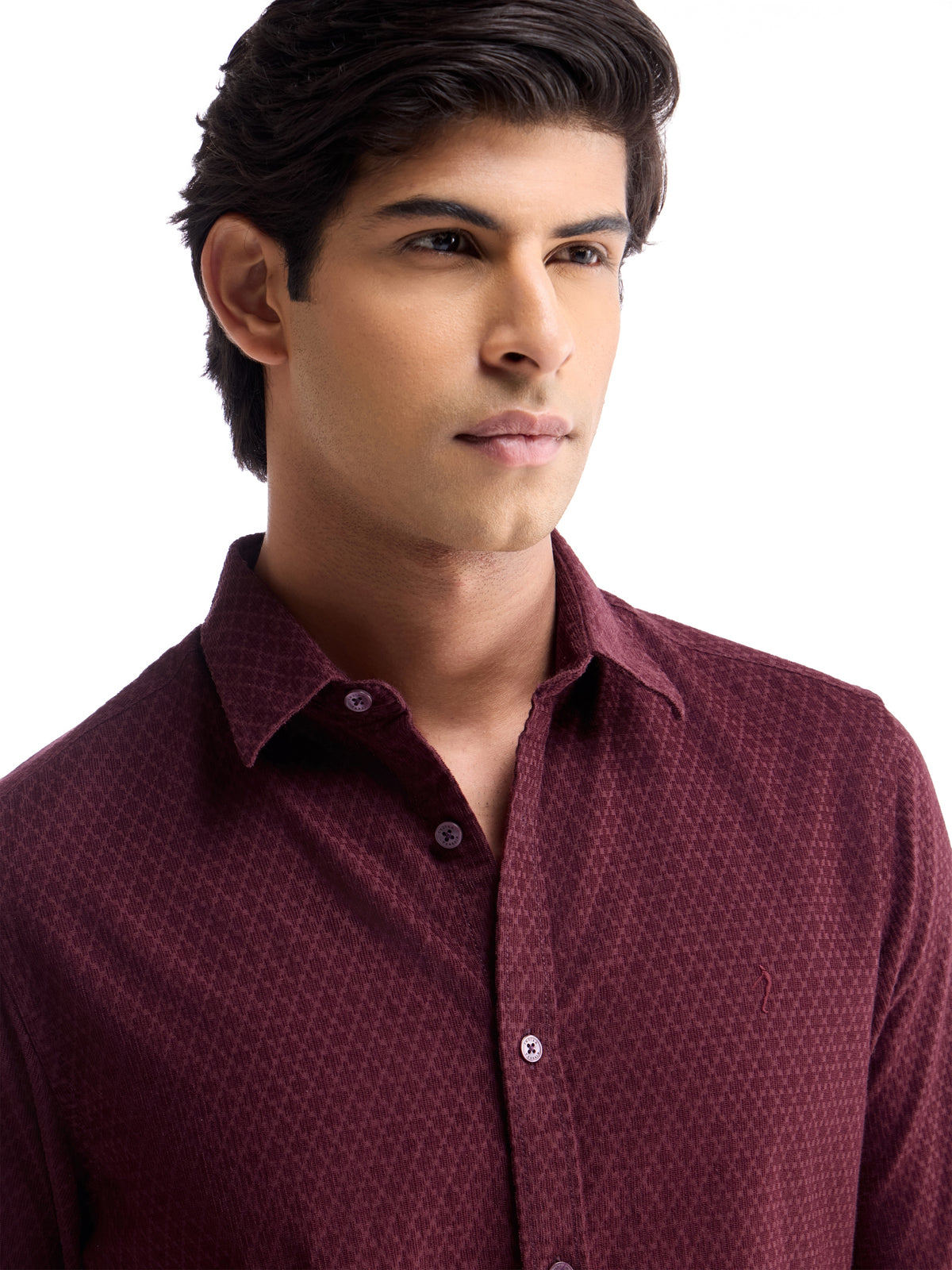 Solid Full Sleeve Cotton Shirt - Maroon t4option_0