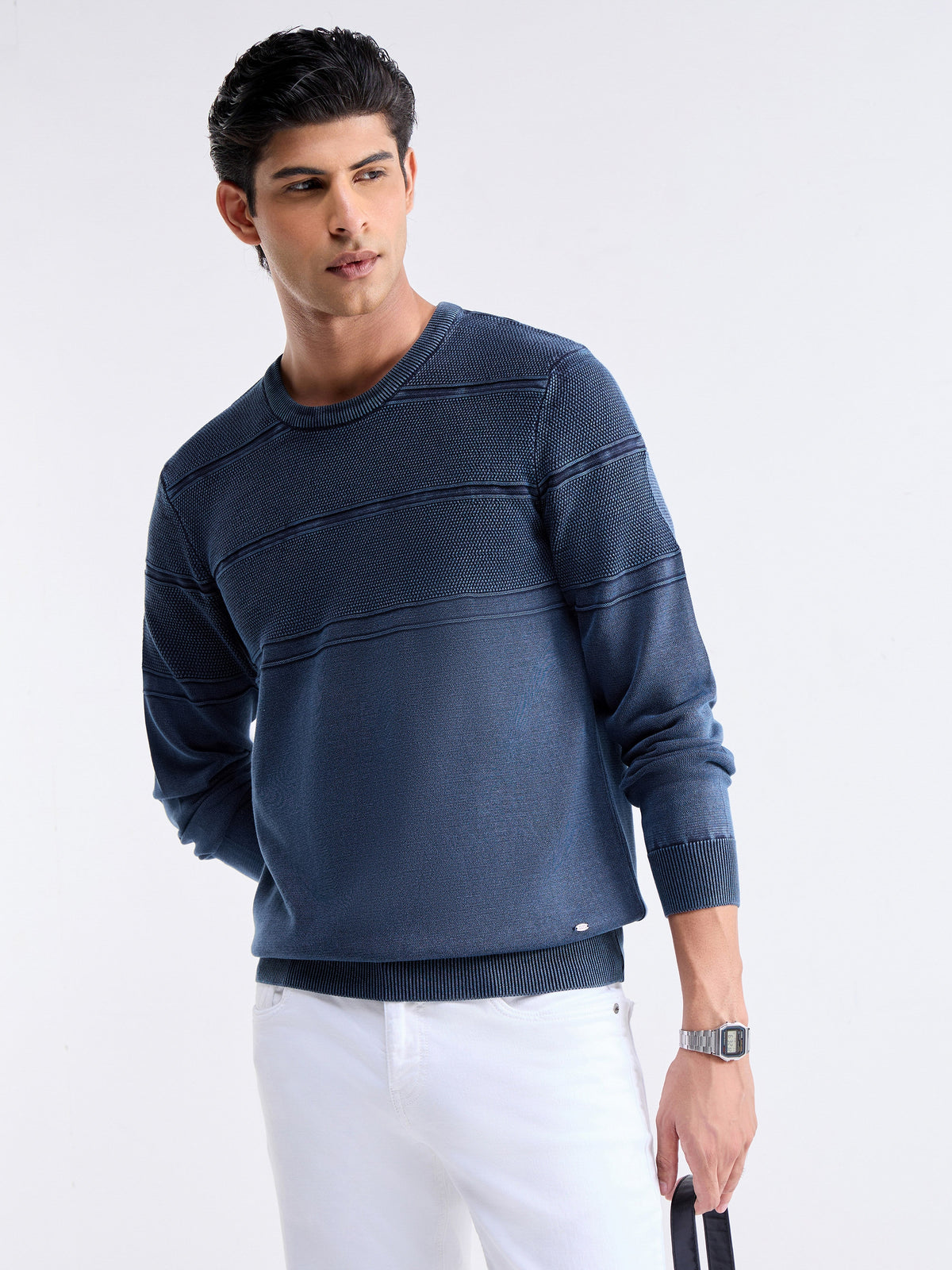 Textured Full Sleeve Jumper Sweater - Blue t4option_0