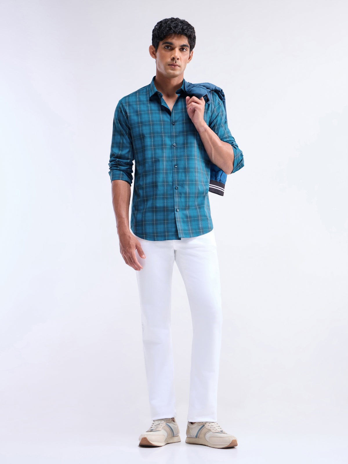 Check Full Sleeve Cotton Shirt - Teal t4option_0