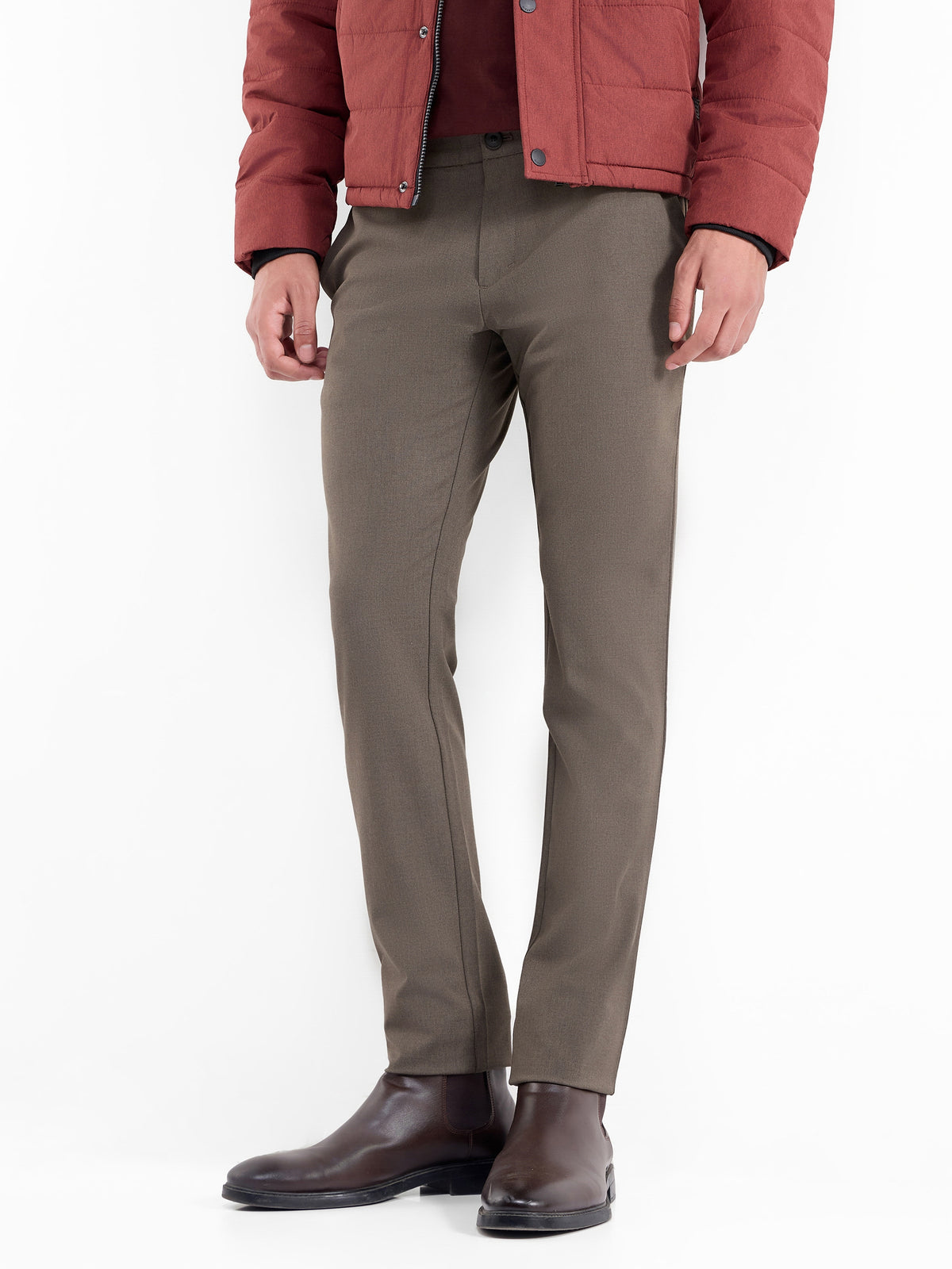 Urban Fit Poly Blend Trouser - Brown Mel t4option_2
