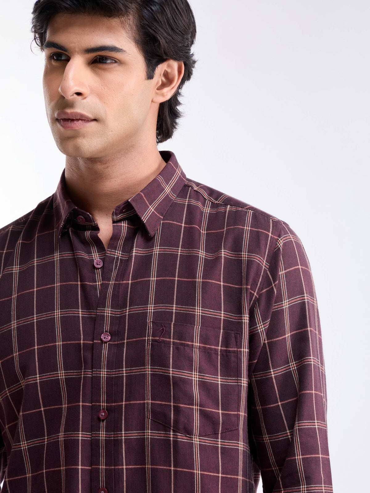 Check Full Sleeve Cotton Poly Shirt - Purple t4option_0
