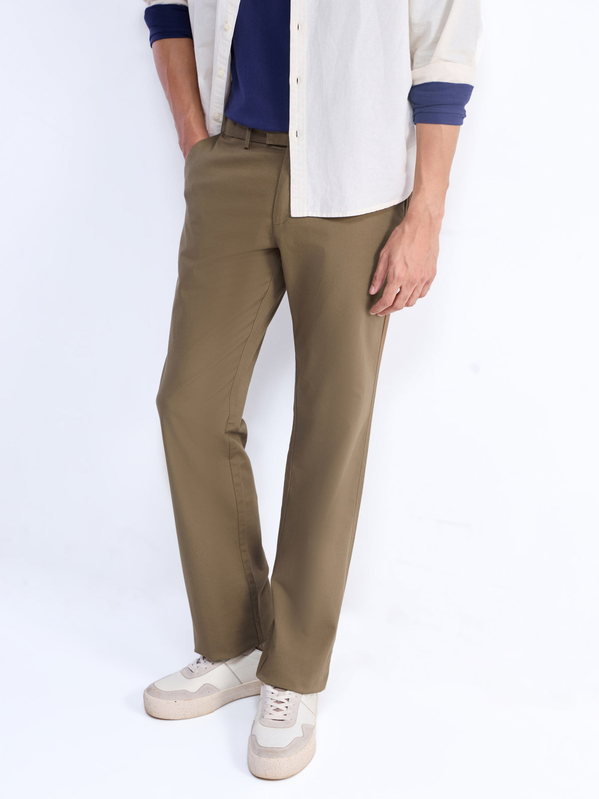Regular Fit Cotton Tencel Spandex Trouser - Tan t4option_0