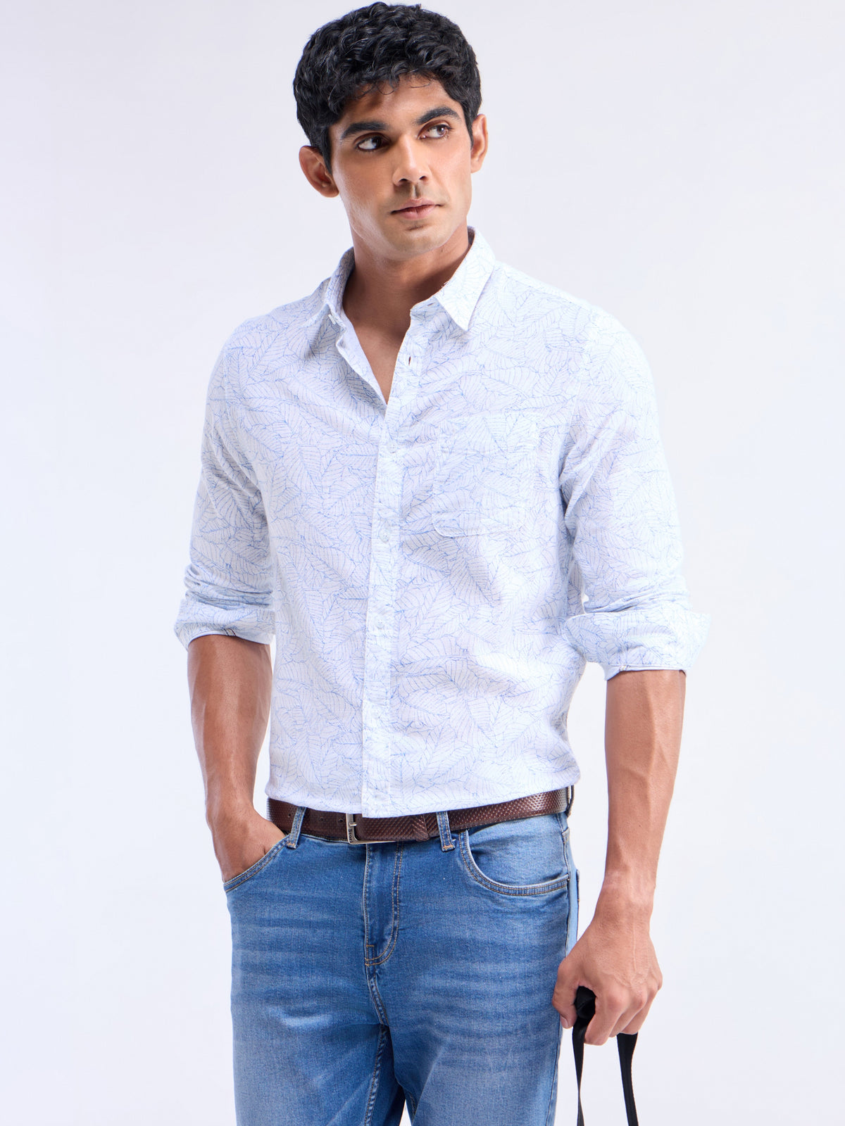 Printed Full Sleeve Cotton Shirt - White t4option_0