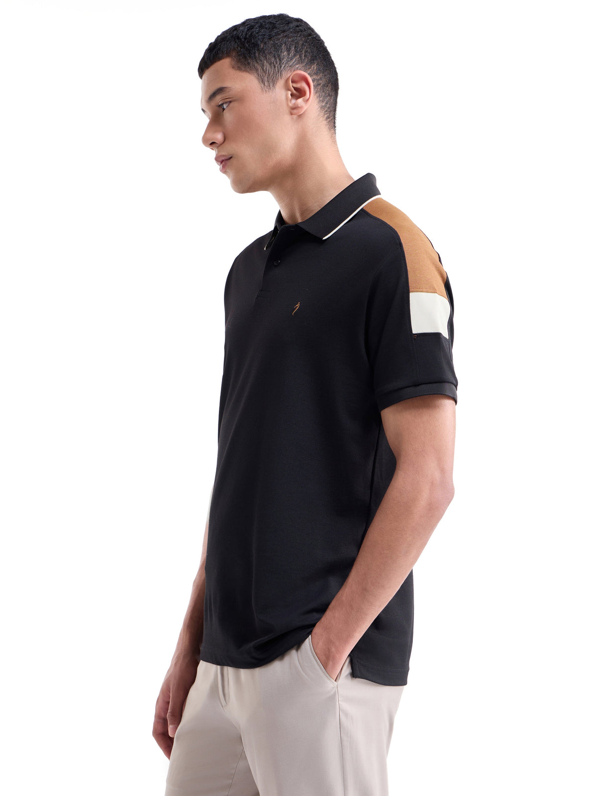 Colour Block Half Sleeve Regular Fit Polo T-Shirt - Black t4option_0