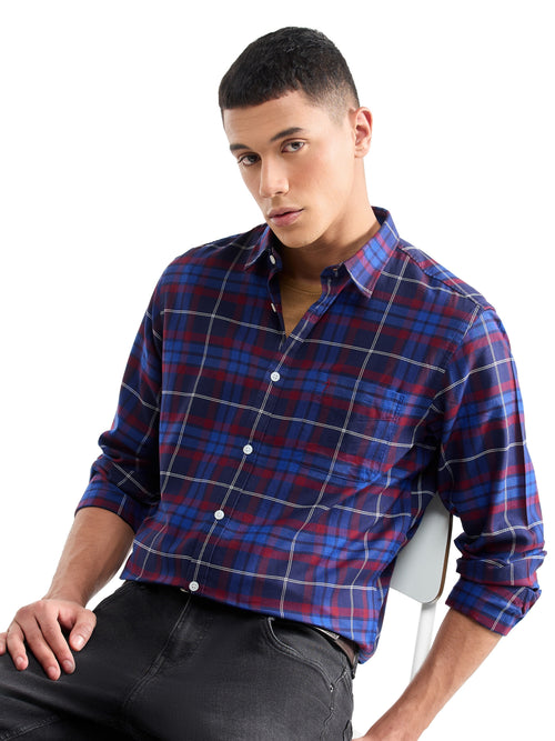 Check Full Sleeve Cotton Shirt - Burgundy t4option_0