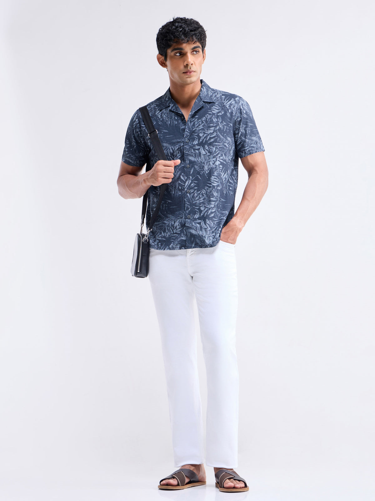 Printed Half Sleeve Cotton Shirt - Blue Ind t4option_0