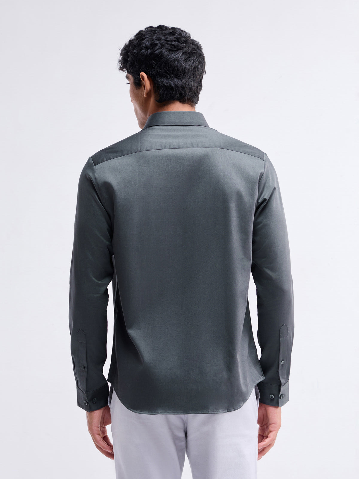 Solid Full Sleeve Cotton Stretch Shirt - Dk Grey t4option_0