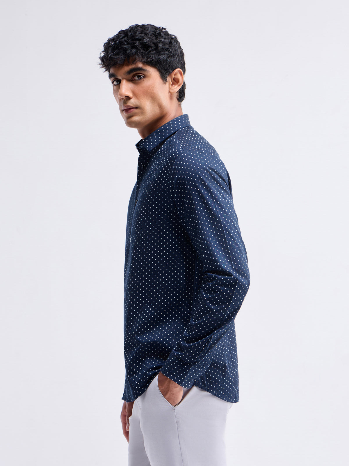Printed Full Sleeve Cotton Shirt - Navy t4option_0