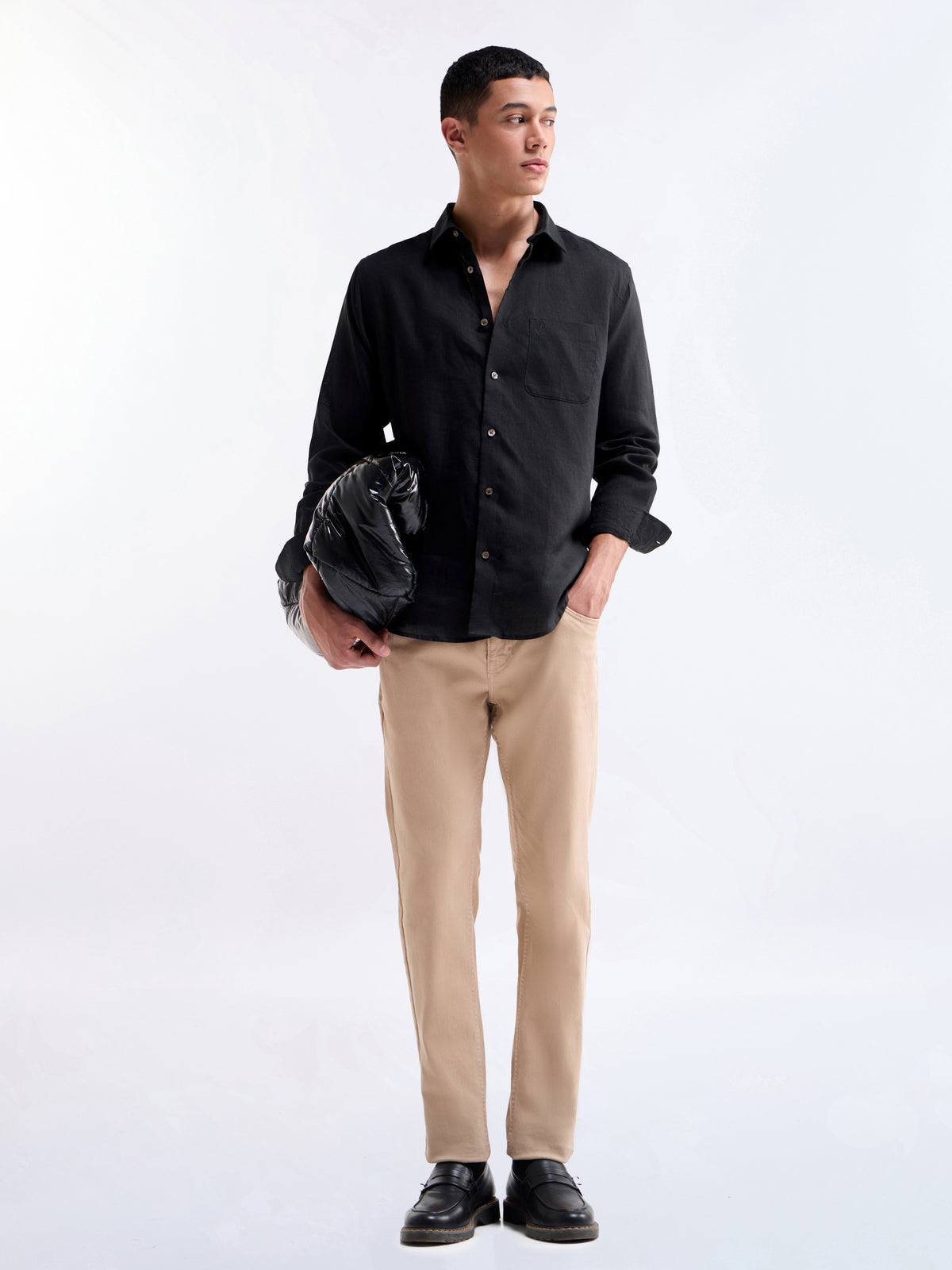 Solid Regular Fit Shirt - Black t4option_0