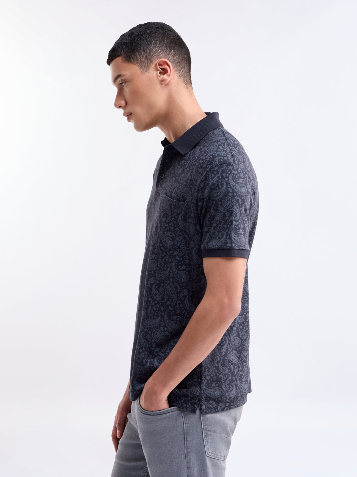 Printed Half Sleeve Regular Fit Polo T-Shirt - Navy t4option_0