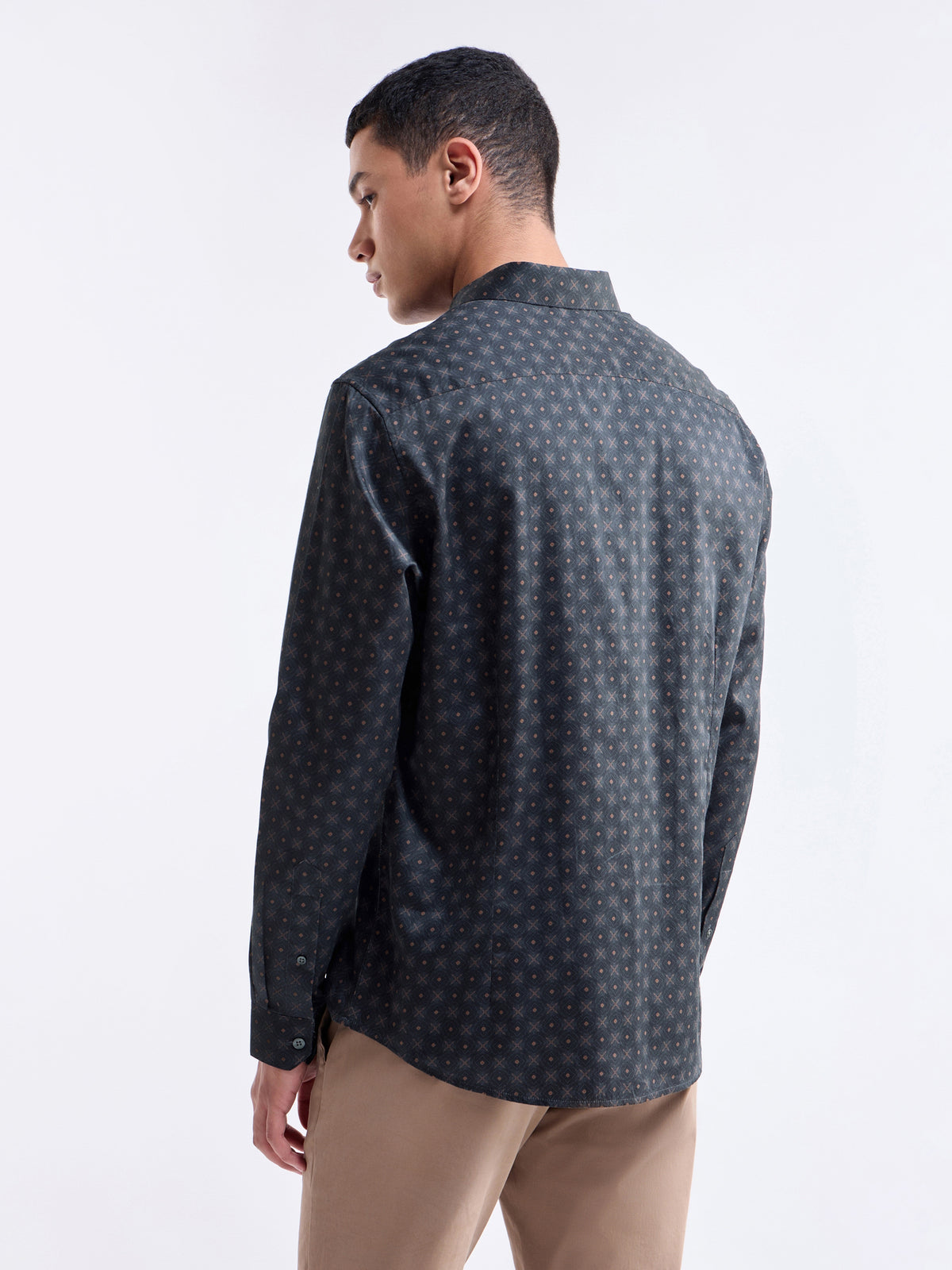 Printed Full Sleeve Cotton Shirt - Pine t4option_1
