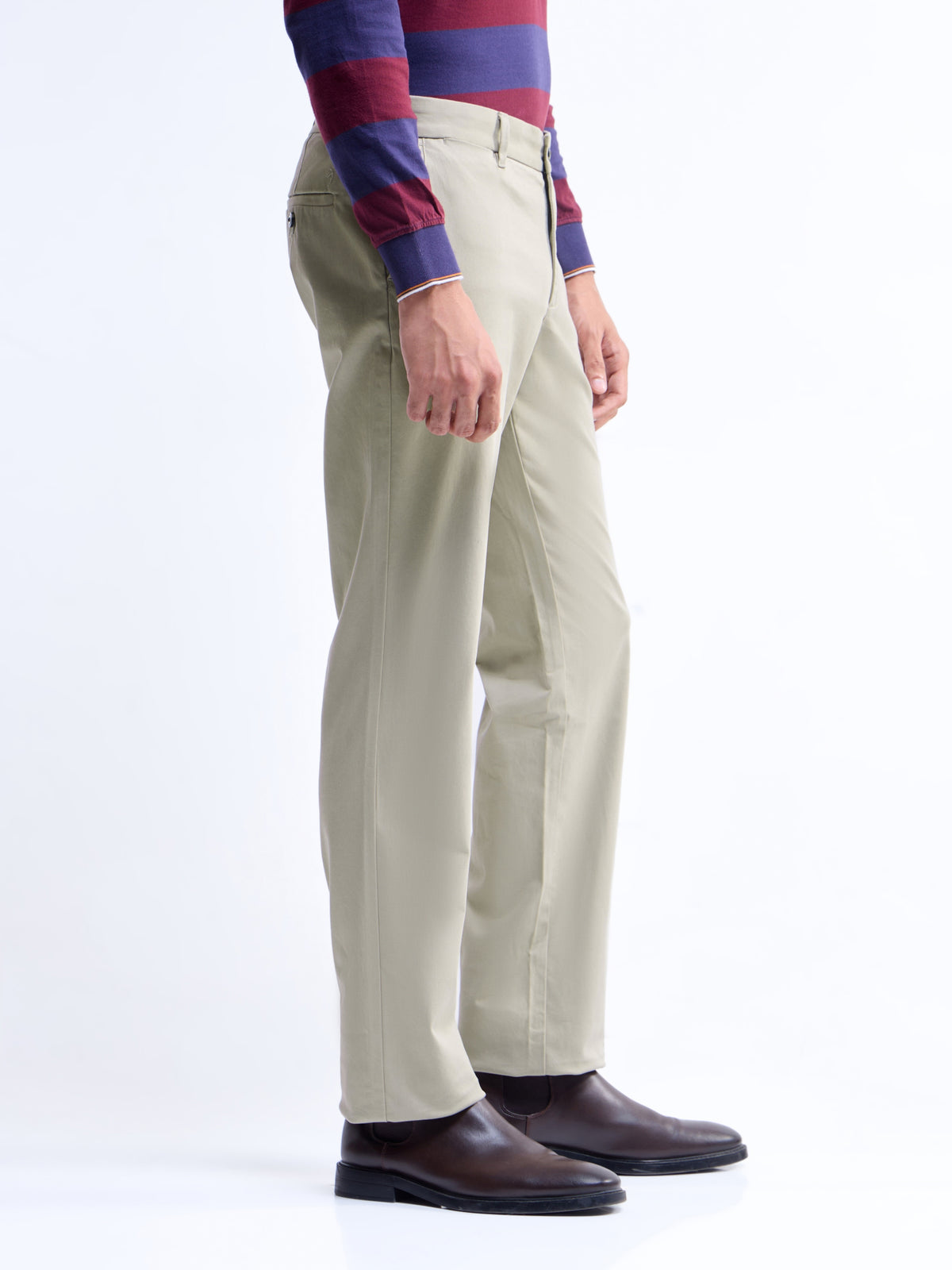 Regular Fit Cotton Stretch Trouser - Stone t4option_0