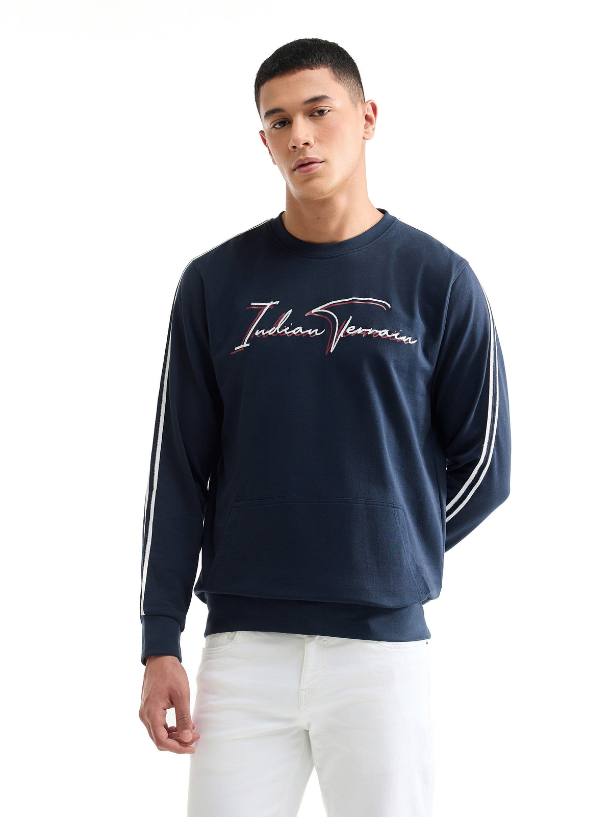 Graphic Crew Neck Sweatshirt - Navy t4option_0
