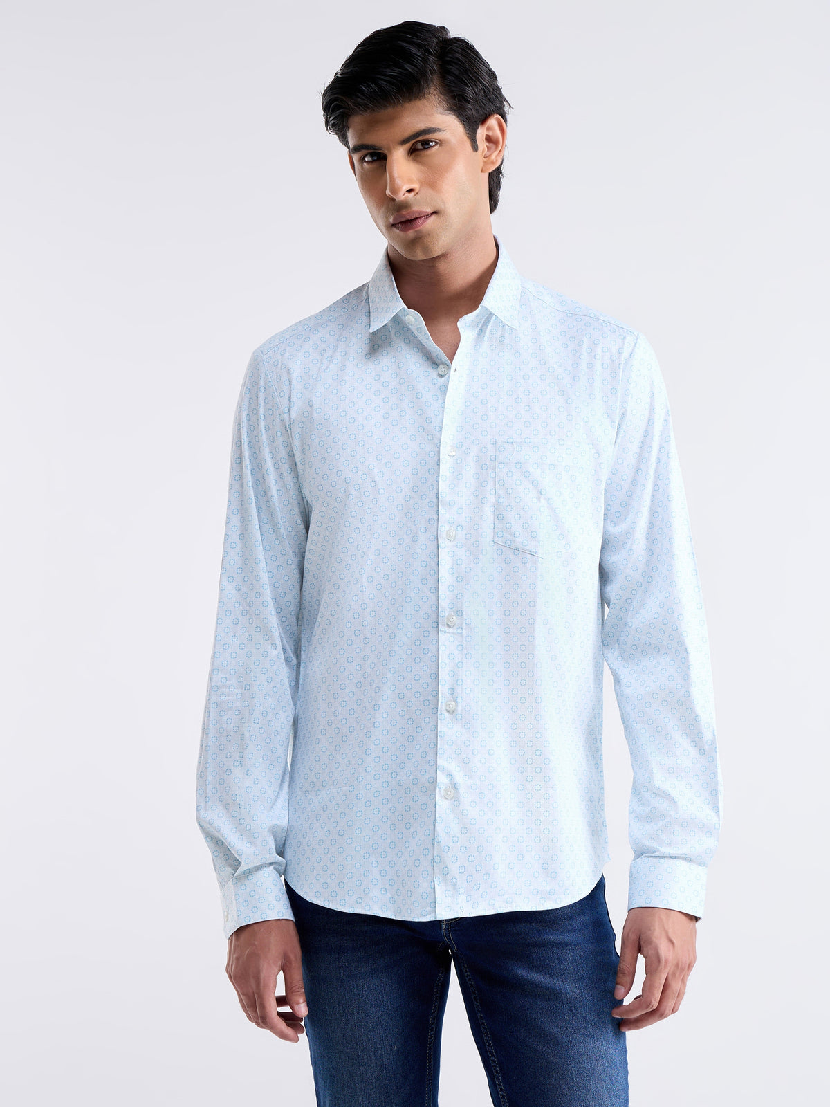 Printed Full Sleeve Cotton Shirt - White t4option_0