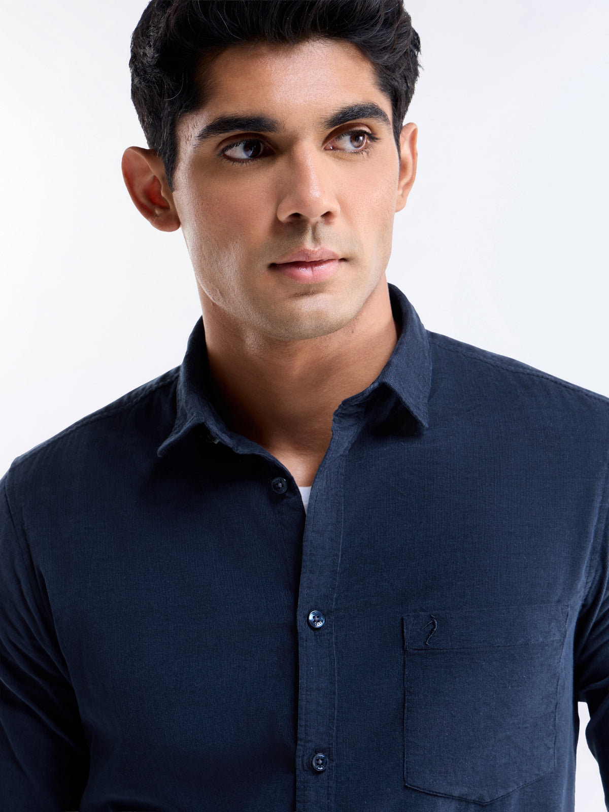 Solid Full Sleeve Cotton Tencel Shirt - Navy t4option_0