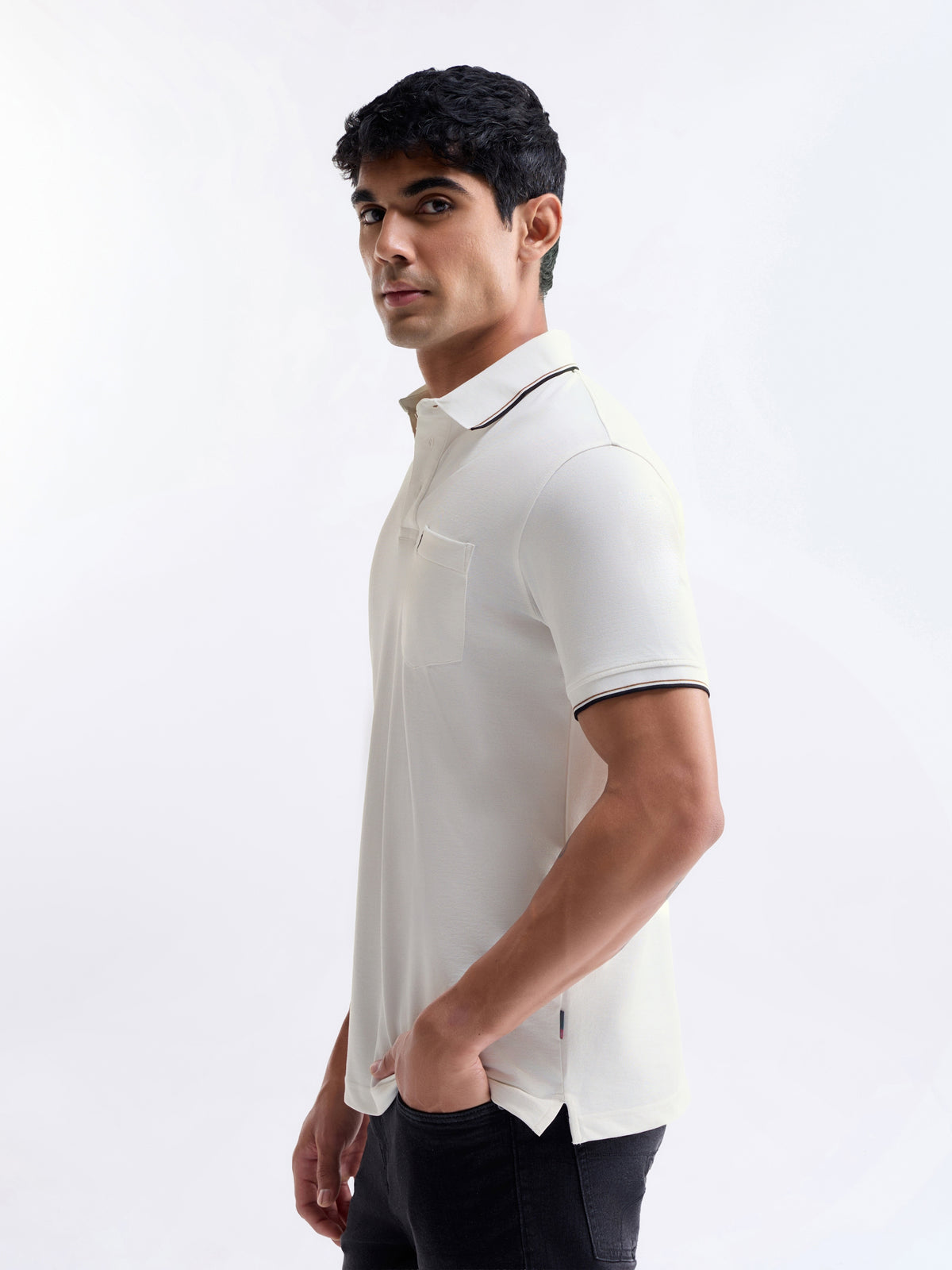 Solid Half Sleeve Regular Fit Polo T-Shirt - White t4option_0