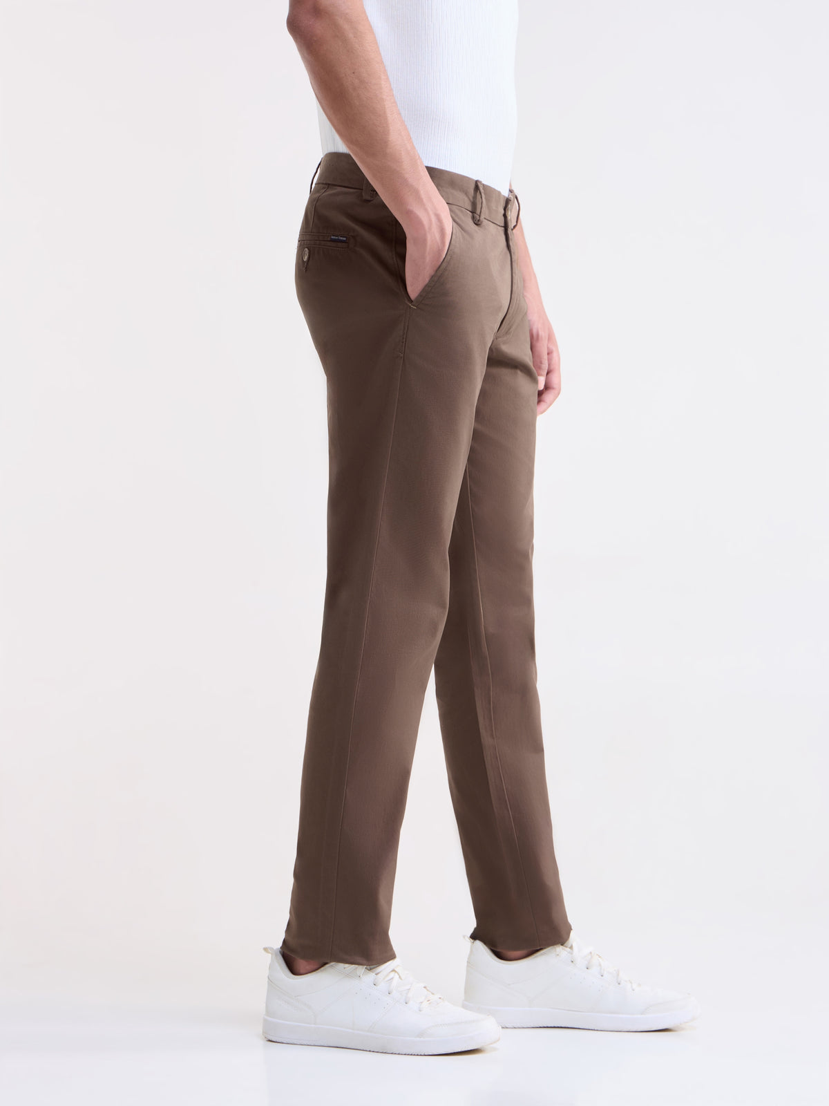 Twill Slim Fit Cotton Stretch Trouser - Brown t4option_1