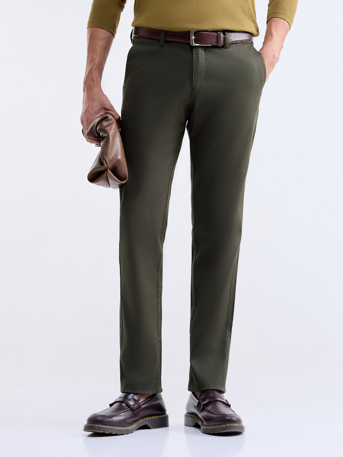 Slim Fit Cotton Stretch Trouser - Dark Olive t4option_9
