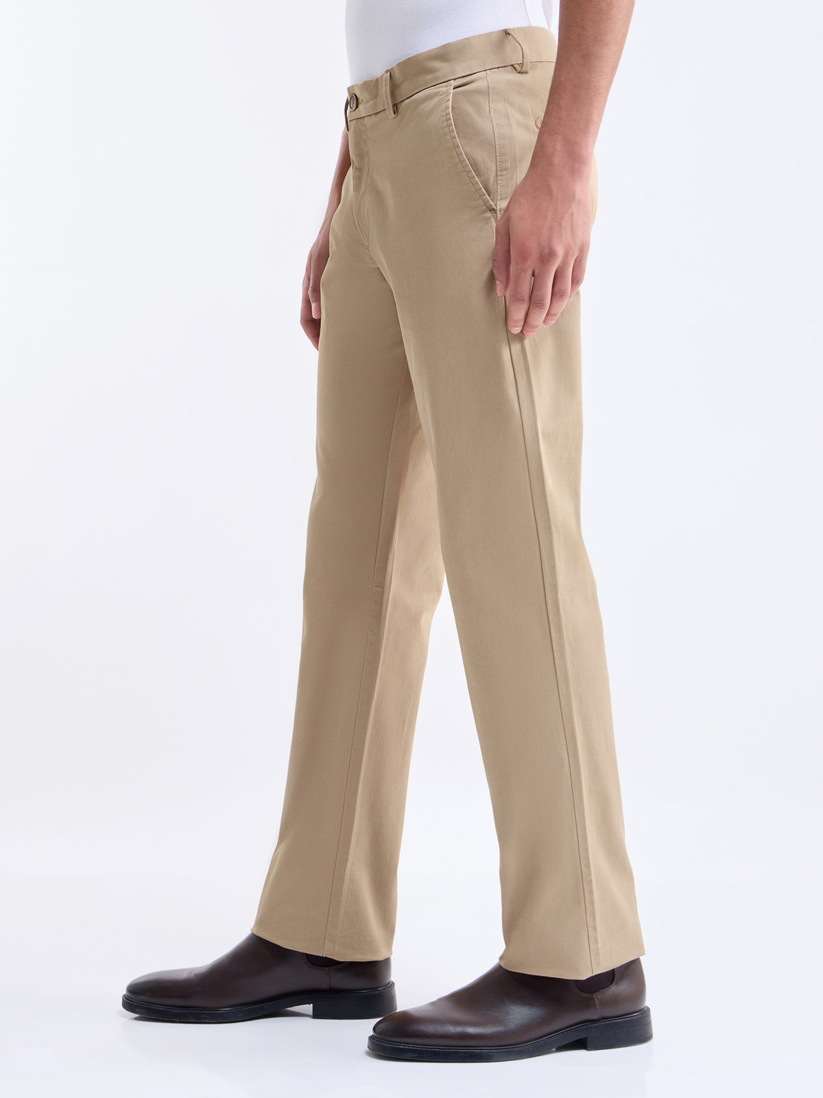 Twill Regular Fit Cotton Stretch Trouser - Khaki t4option_2