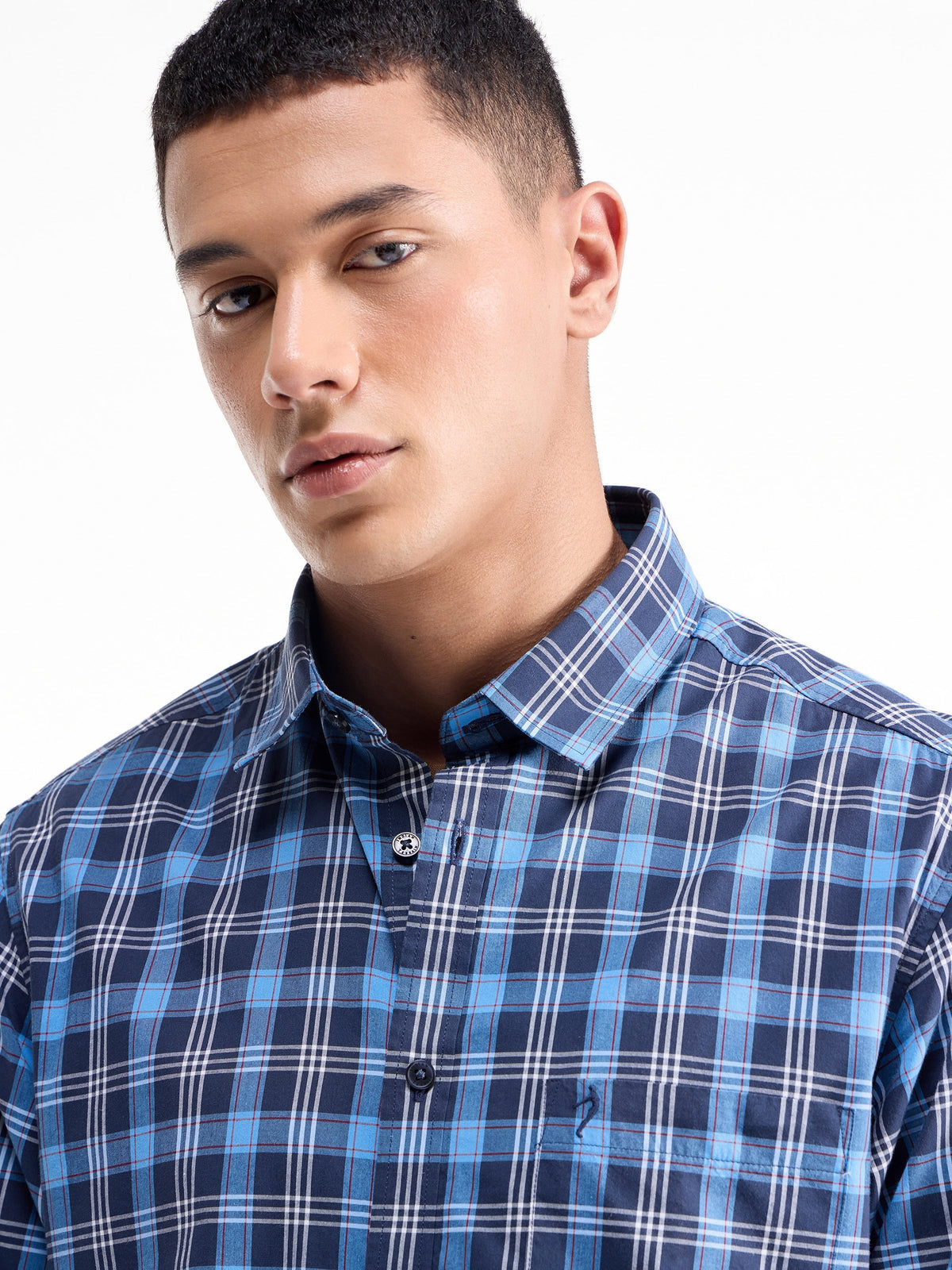 Check Full Sleeve Cotton Viscose Shirt - Blue t4option_0
